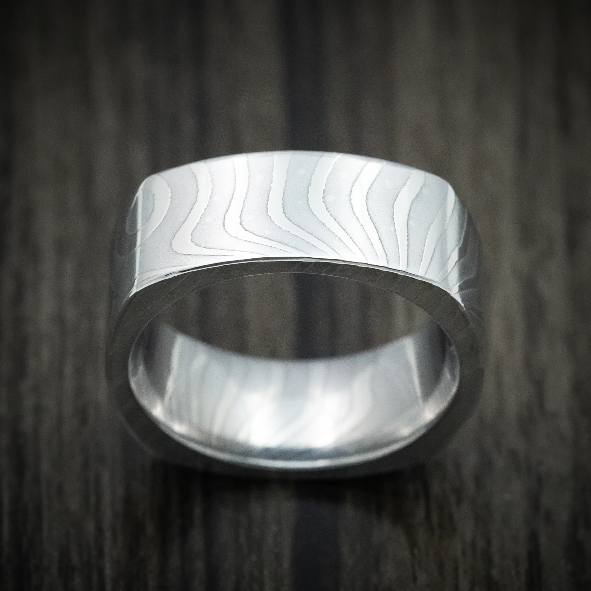 Damascus Steel Squared Men's Ring Custom Made Band - Image 2