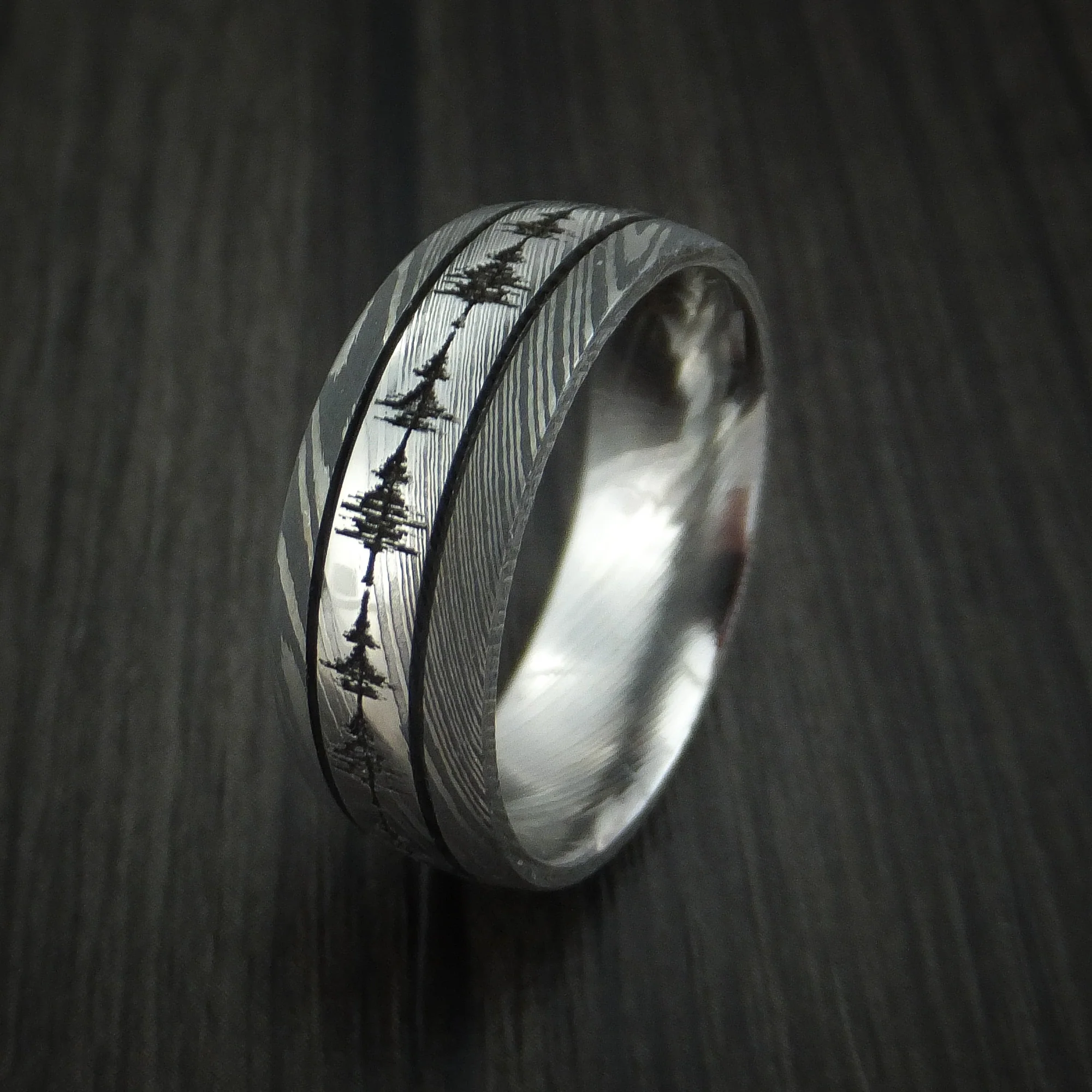 Damascus Steel Two-Tone Sound Wave Men's Ring Custom Made Band - Image 4