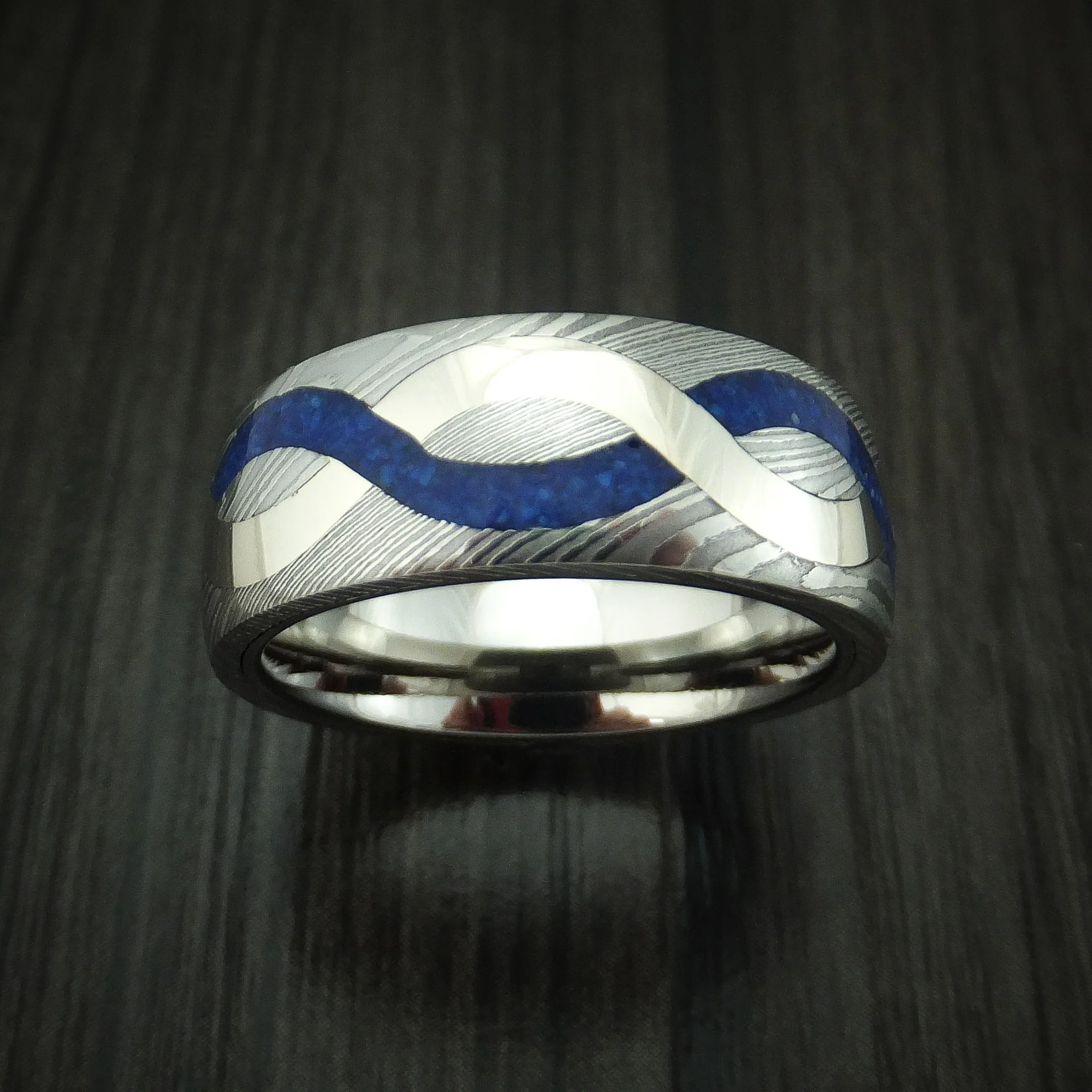 Damascus Steel with 14K Gold and Lapis Infinity Inlay Custom Made - Image 2