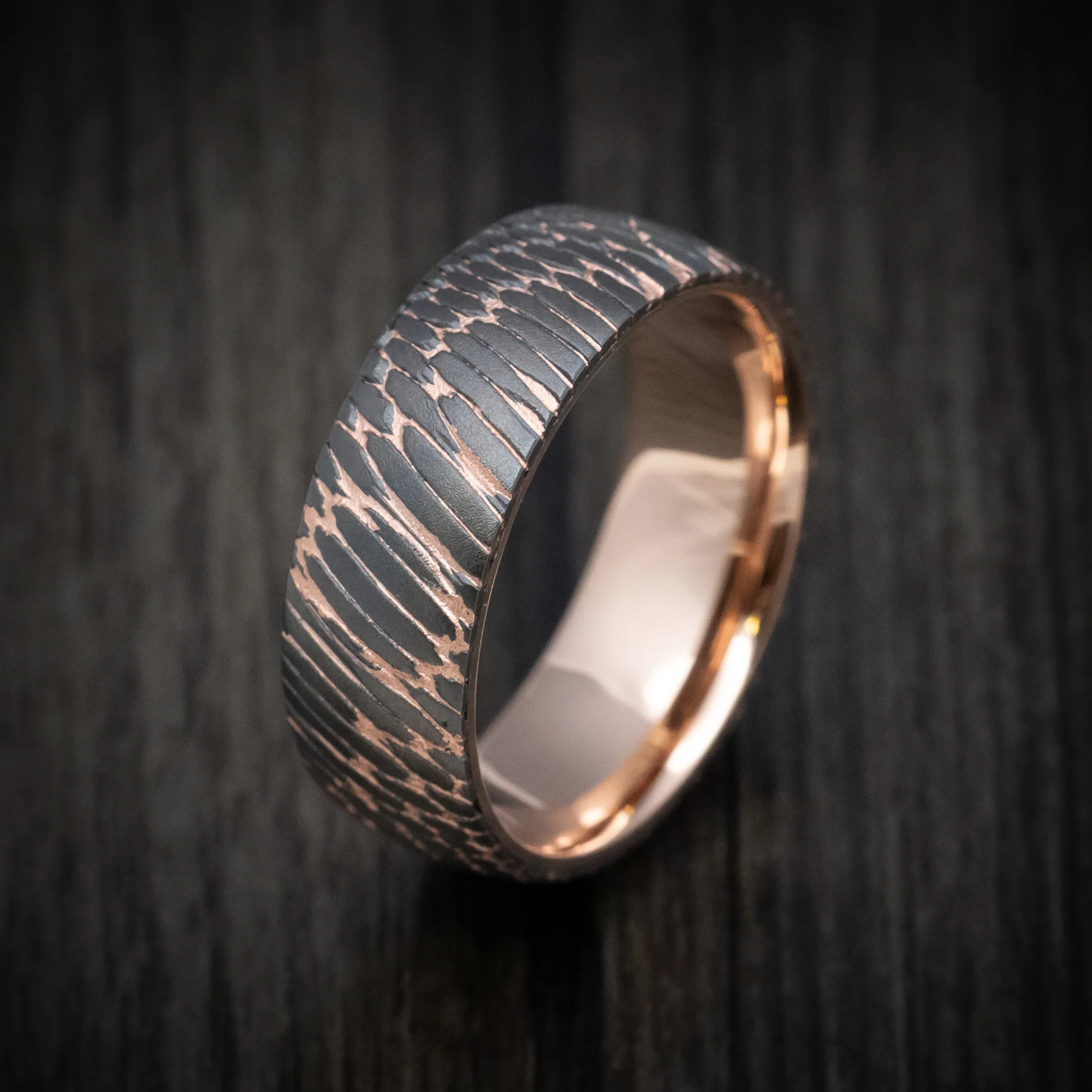 Darkened Superconductor Men's Ring with 14K Rose Gold Sleeve - Image 3