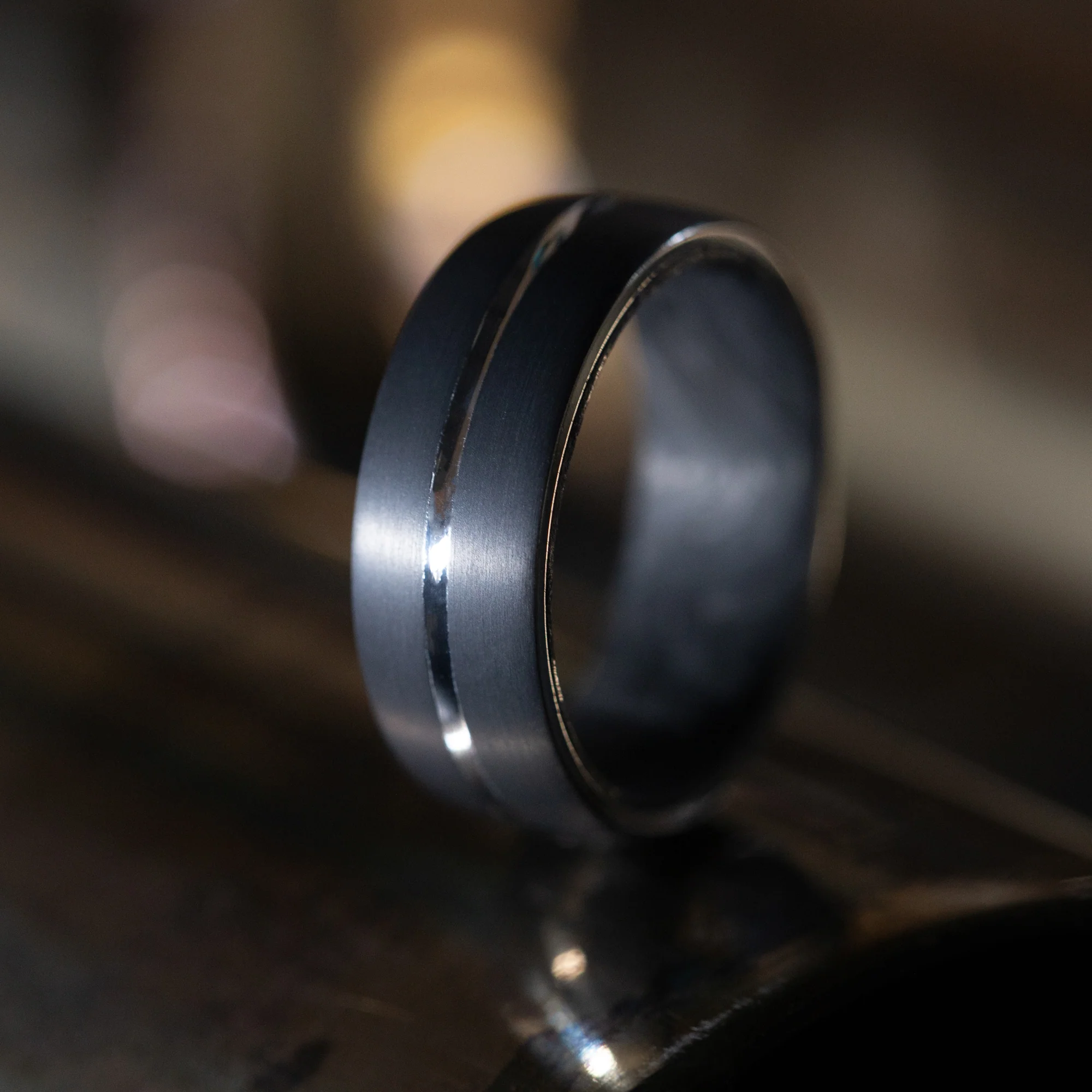 Darkened Tantalum Ring with Supercar Ron Authentic Supercar Exhaust Inlay and Forged Carbon Fiber Sleeve - Image 8