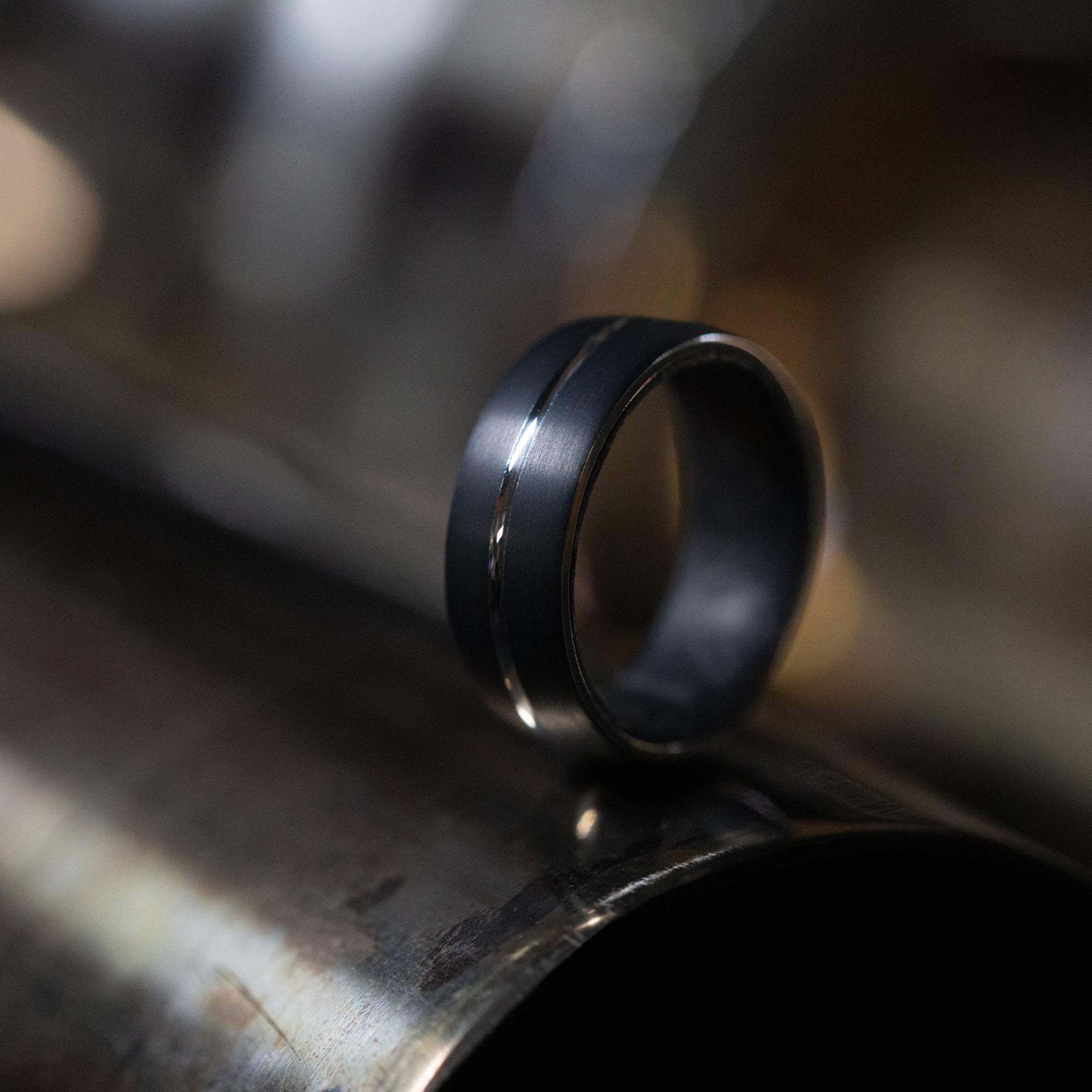 Darkened Tantalum Ring with Supercar Ron Authentic Supercar Exhaust Inlay and Forged Carbon Fiber Sleeve - Image 9