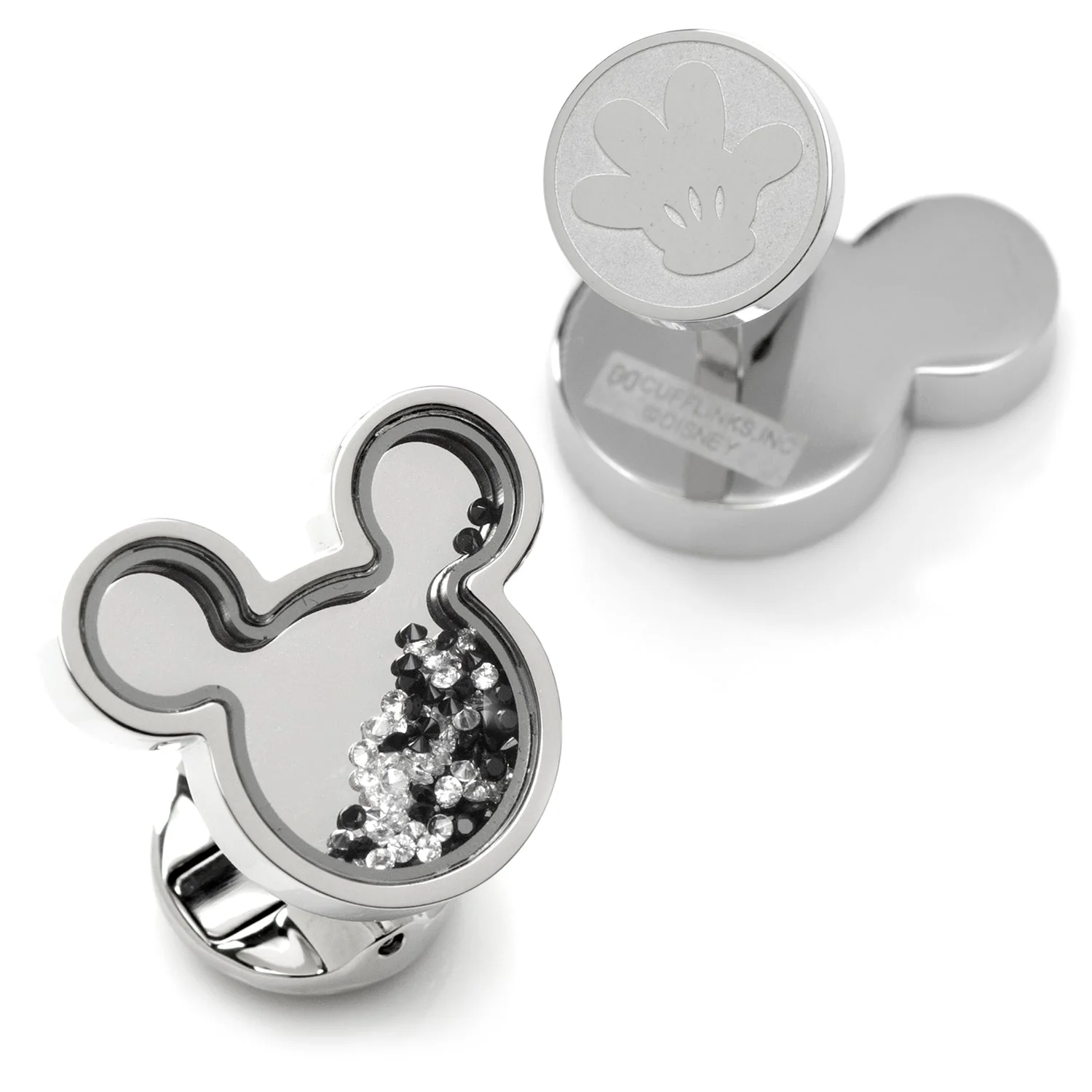 Disney Mickey Mouse Silhouette Floating B/W Crystal Stainless Steel Cufflinks - Image 2