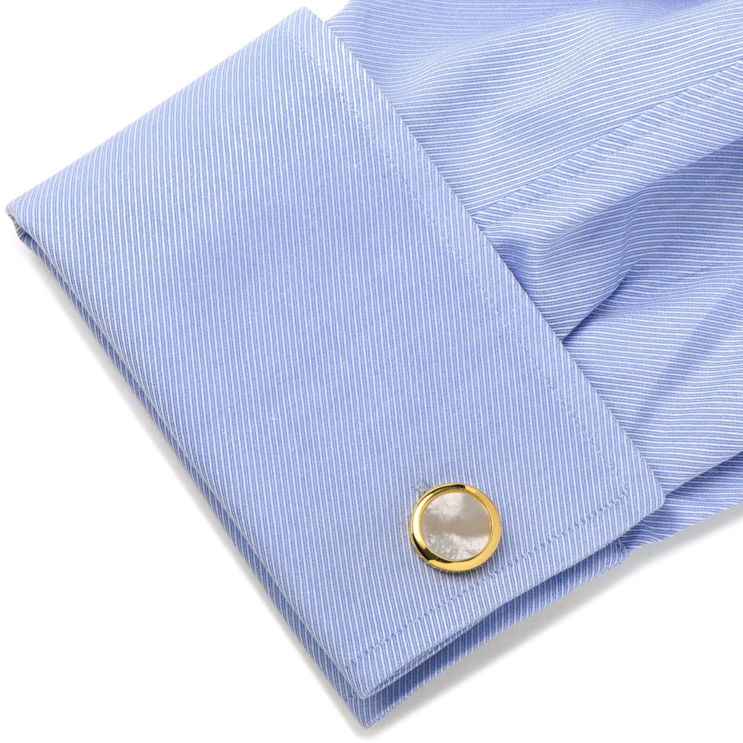 Double Sided Gold Mother of Pearl Round Beveled Cufflinks - Image 4