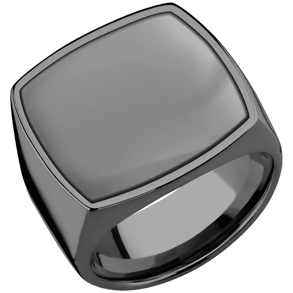 Extra Large Cushion signet ring (22x22mm) in Zirconium, with a Wide style band, a Zirconium inlay. - Image 2