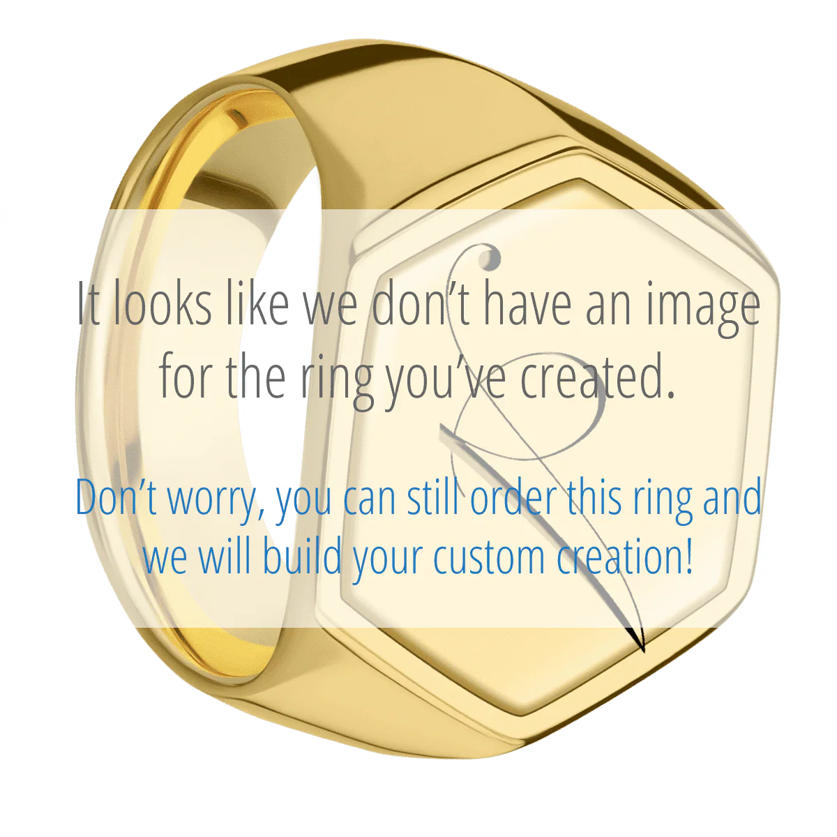 Extra Large Hexagon signet ring (23x20mm) in 14K Yellow Gold, with a Wide style band, a 14K Yellow Gold inlay and a Kunstler Script 1 engraving.