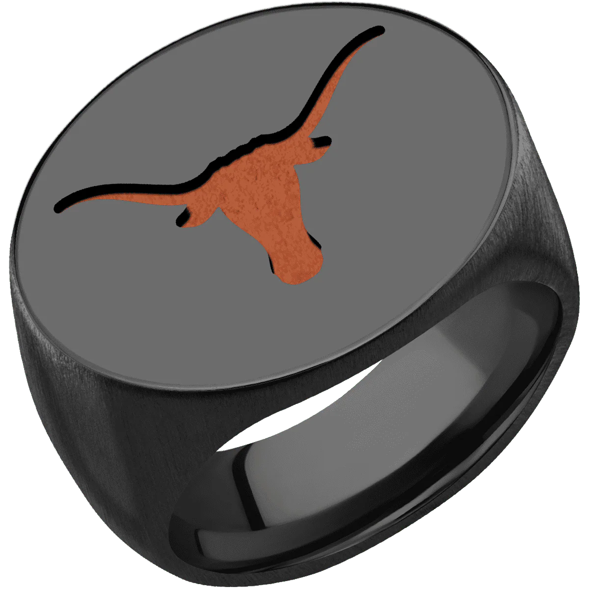 Extra Large Horizontal Oval signet ring (24x20mm) in Zirconium, with a Wide style band and a Texas Longhorn engraving. - Image 2