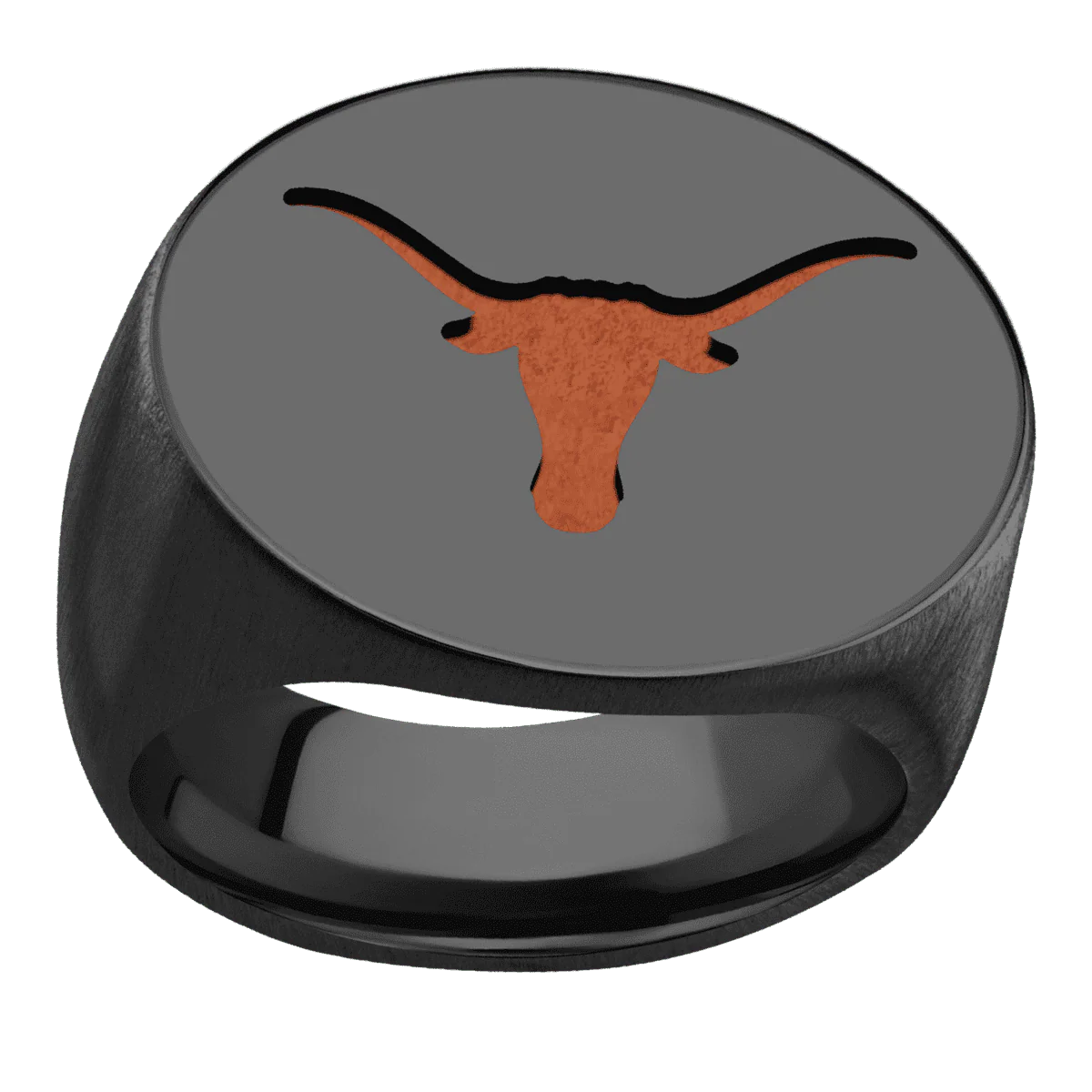 Extra Large Horizontal Oval signet ring (24x20mm) in Zirconium, with a Wide style band and a Texas Longhorn engraving. - Image 3