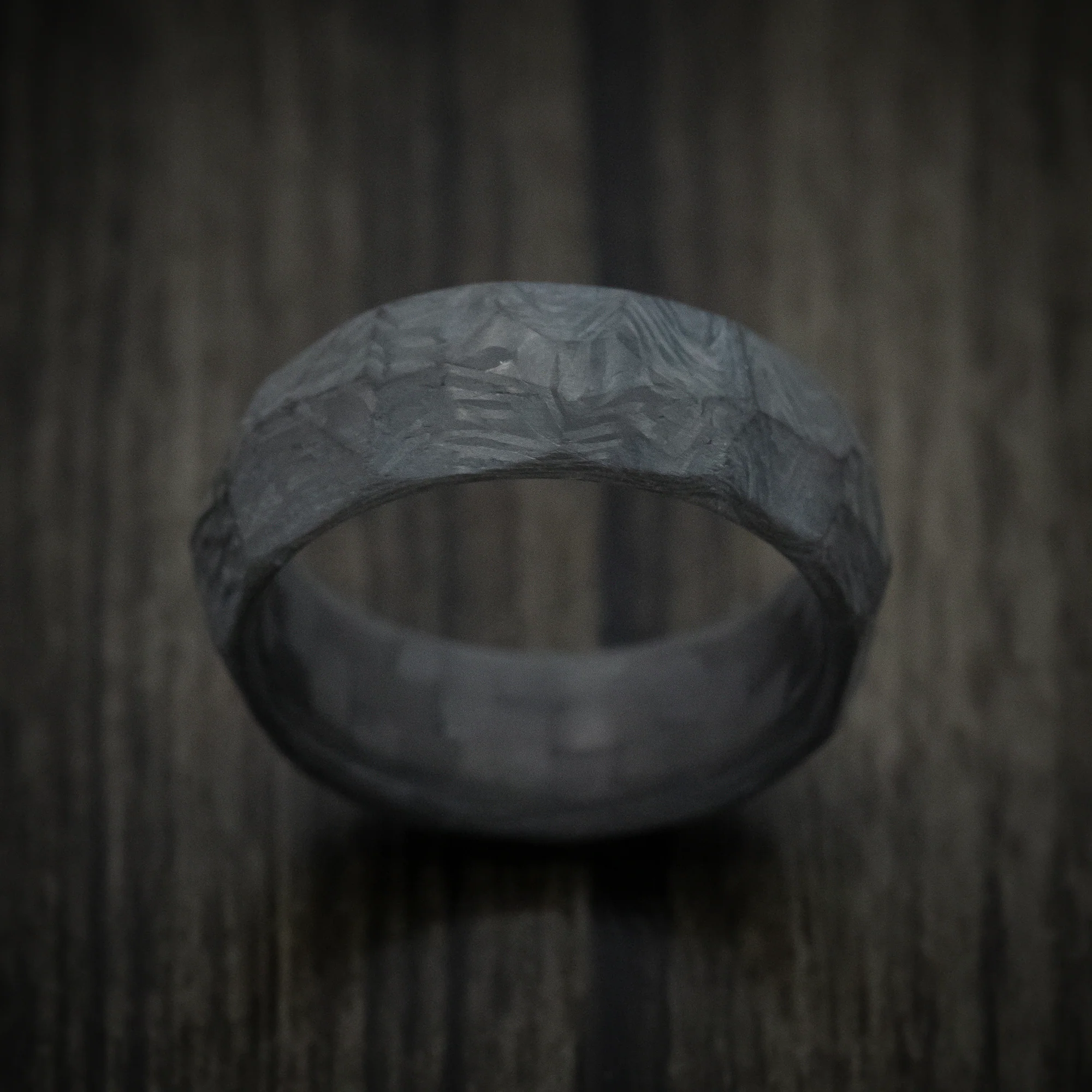 Faceted Carbon Fiber Men's Ring Custom Made Band - Image 2