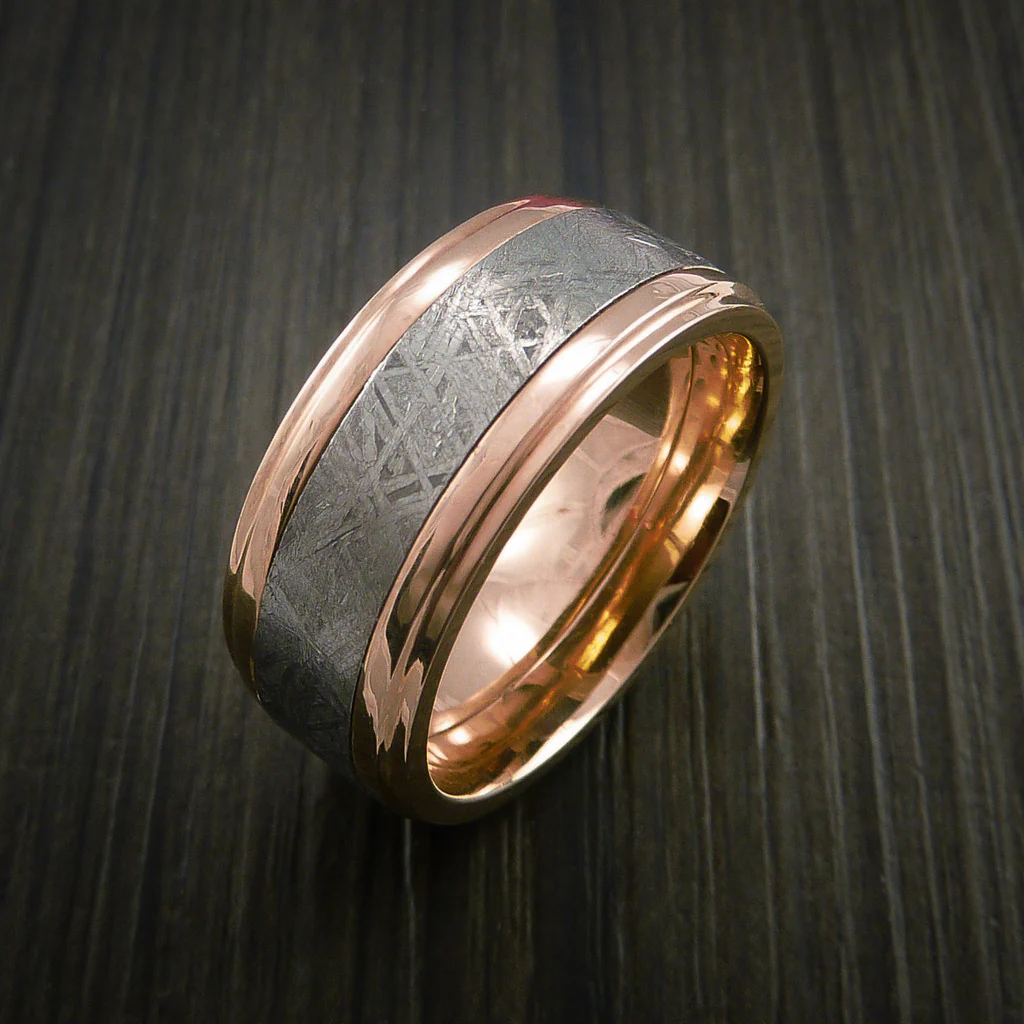 Gibeon Meteorite in Rose Gold Wedding Men's Band - Image 3