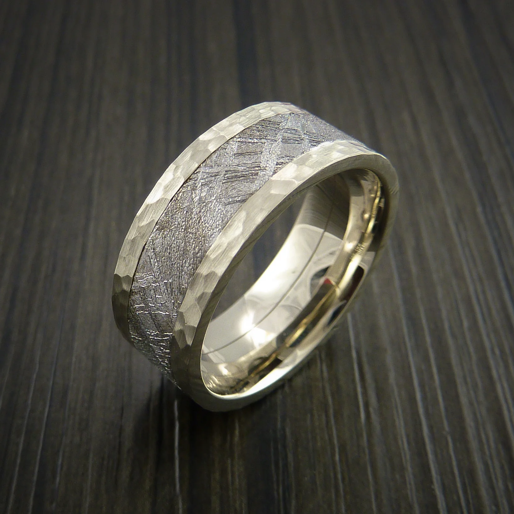Gibeon Meteorite in White Gold Wedding Men's Band - Image 3