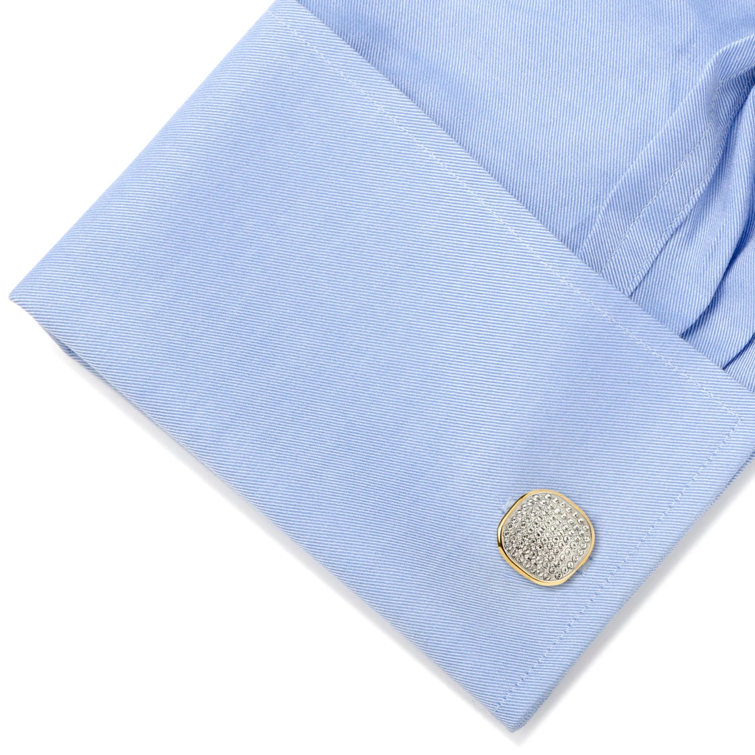 Gold Stainless Steel White Pave Crystal Cufflinks - Image 3