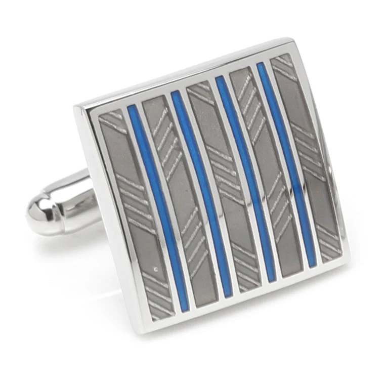 Gray and Blue Striped Square Cufflinks - Image 4