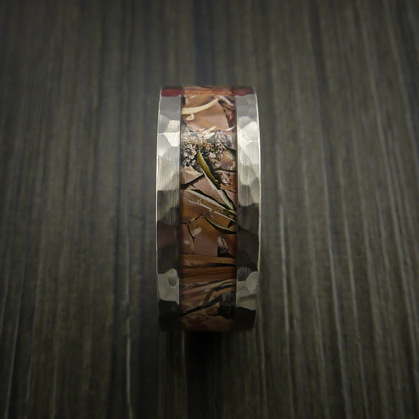 Hammered Inconel Men's Ring with Camo Inlay Custom Made Wedding Band - Image 3