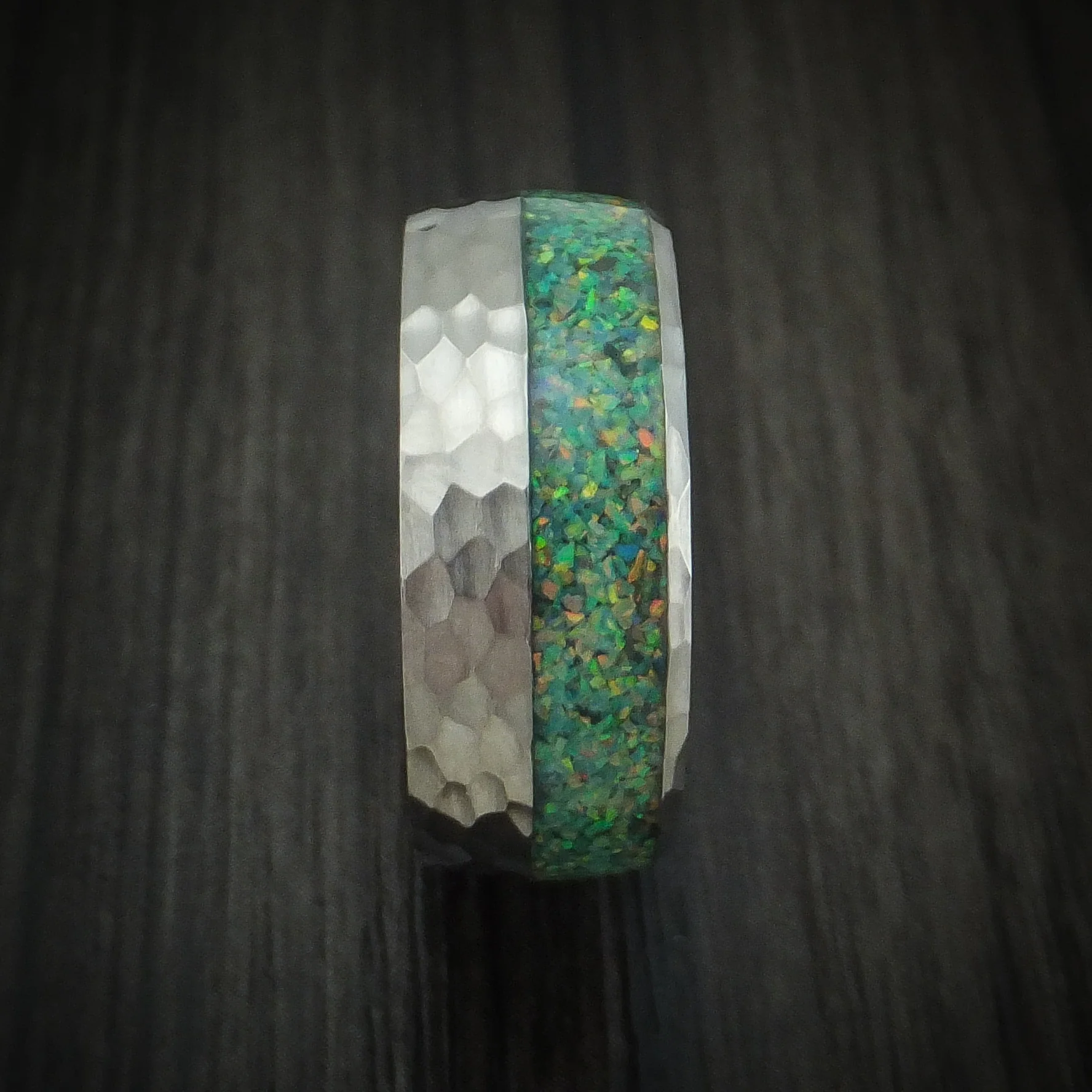 Hammered Titanium and Opal Men's Ring Choose Your Color Custom Made - Image 3