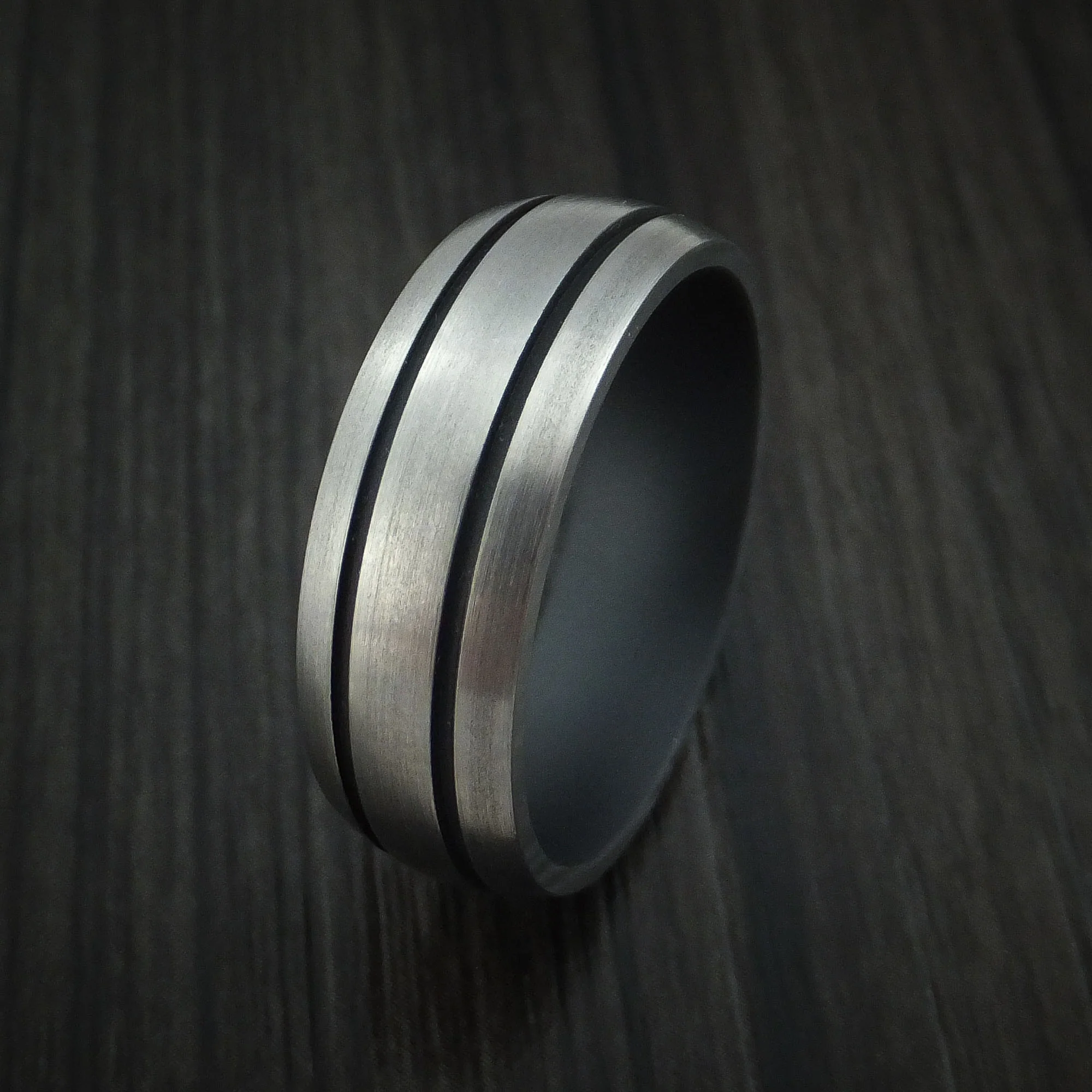Inconel Men's Ring with Dark Grey Cerakote Grooves and Sleeve Custom Made Band - Image 4