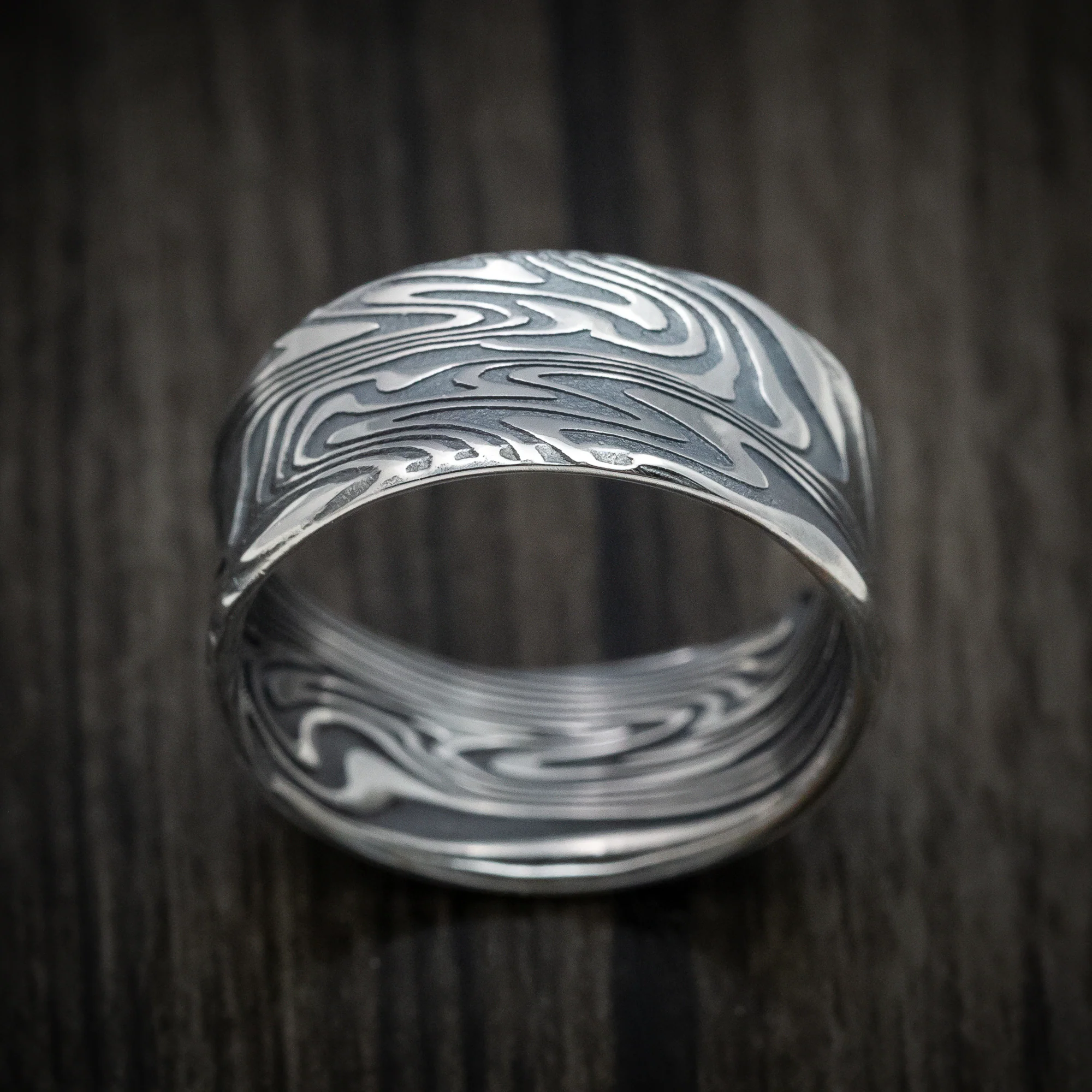 Kinetic Kuro Damascus Steel Men's Ring Custom Made Band - Image 2