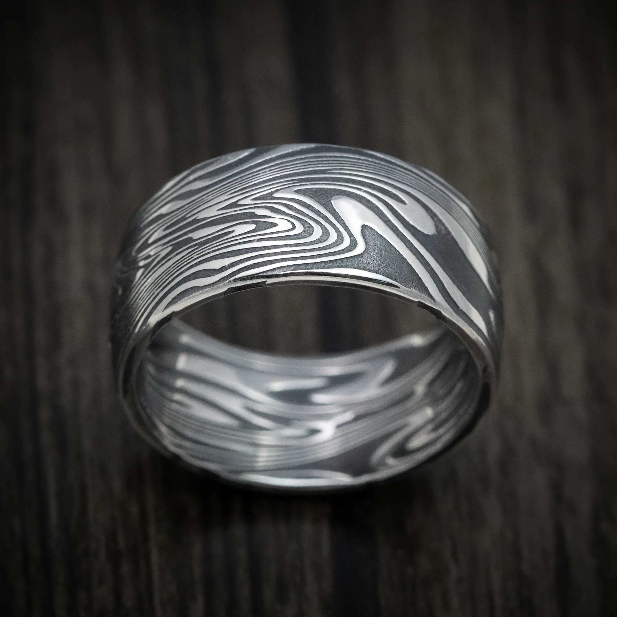 Kinetic Kuro Damascus Steel Men's Ring Custom Made Band - Image 2