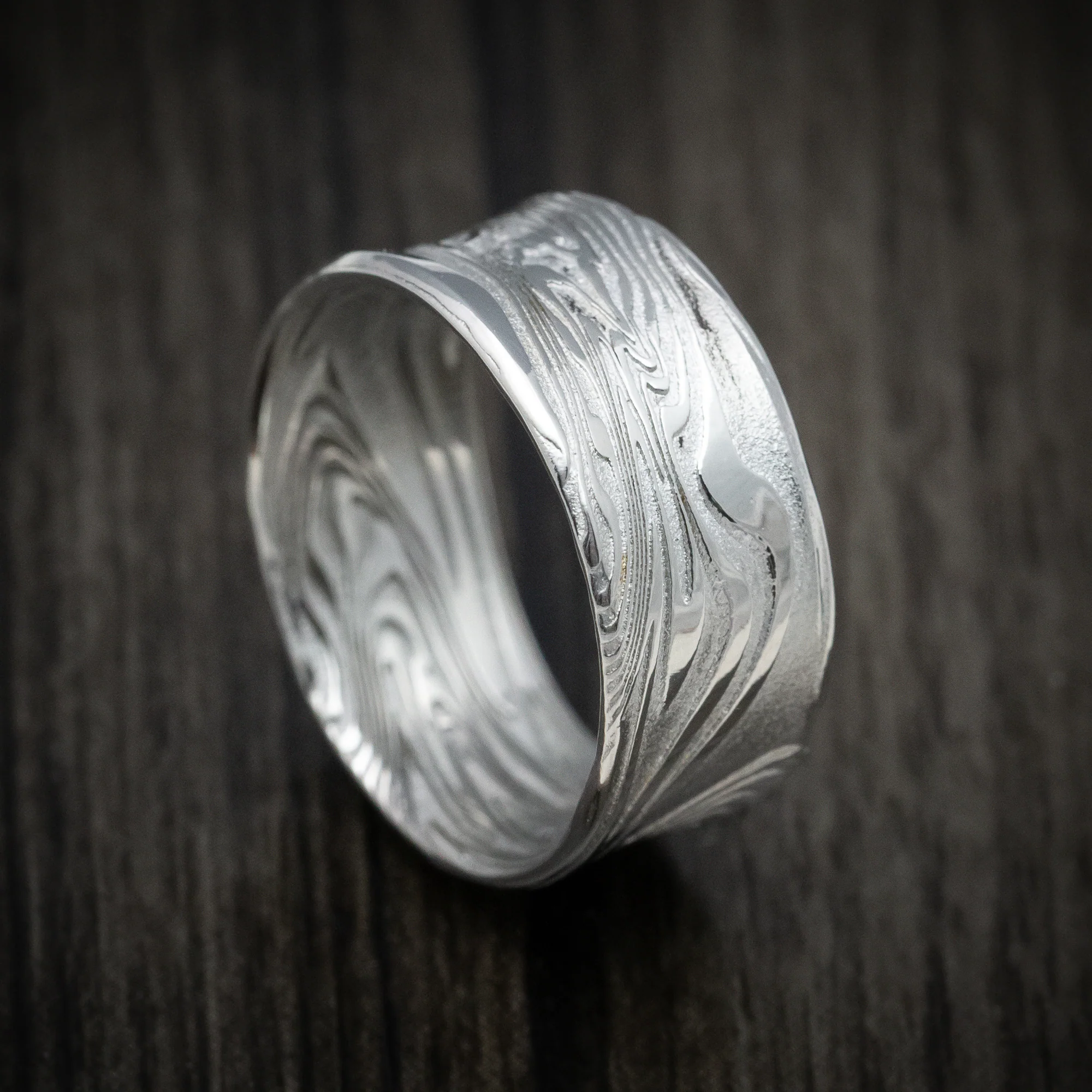 Kinetic Kuro Damascus Steel Men's Ring Custom Made Band