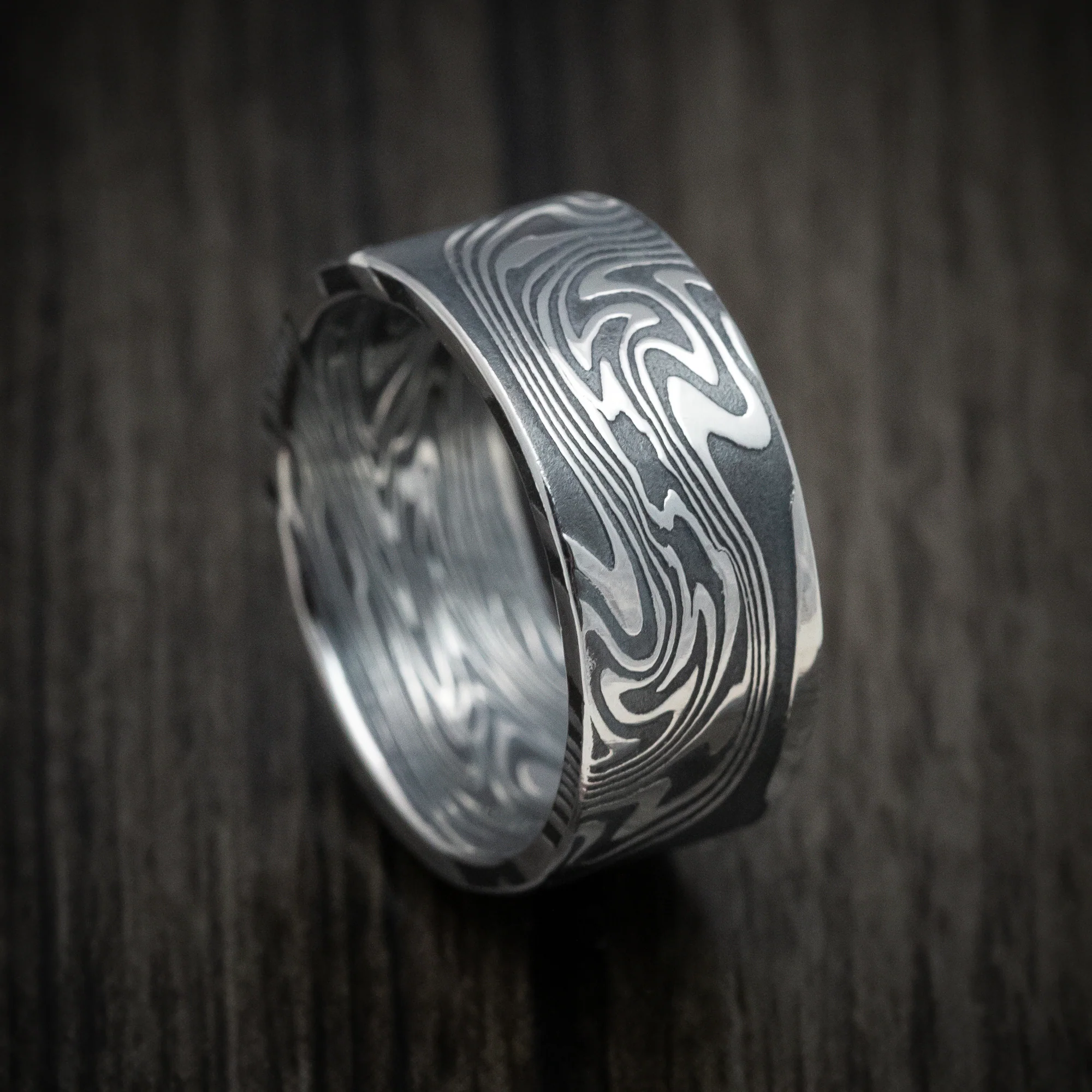 Kinetic Kuro Damascus Steel Men's Ring Custom Made Band