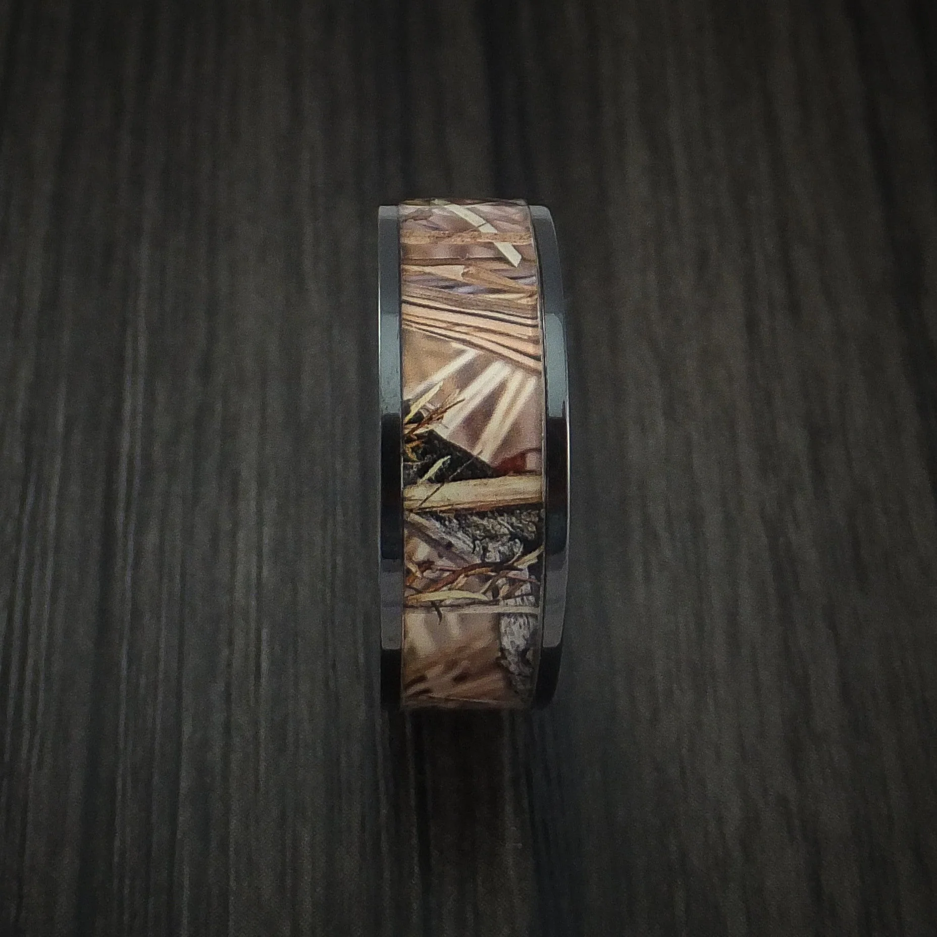 Black Titanium or Black Zirconium Custom Men's Ring with Camo Inlay - Image 4