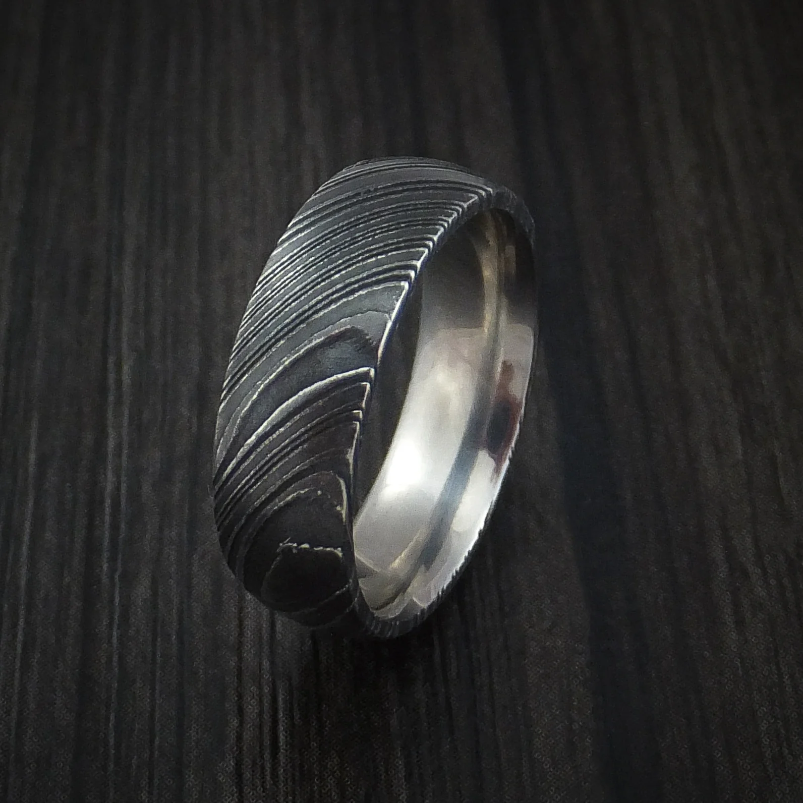 Woodgrain Kuro Damascus Steel Men's Ring Custom Made Wedding Band - Image 4