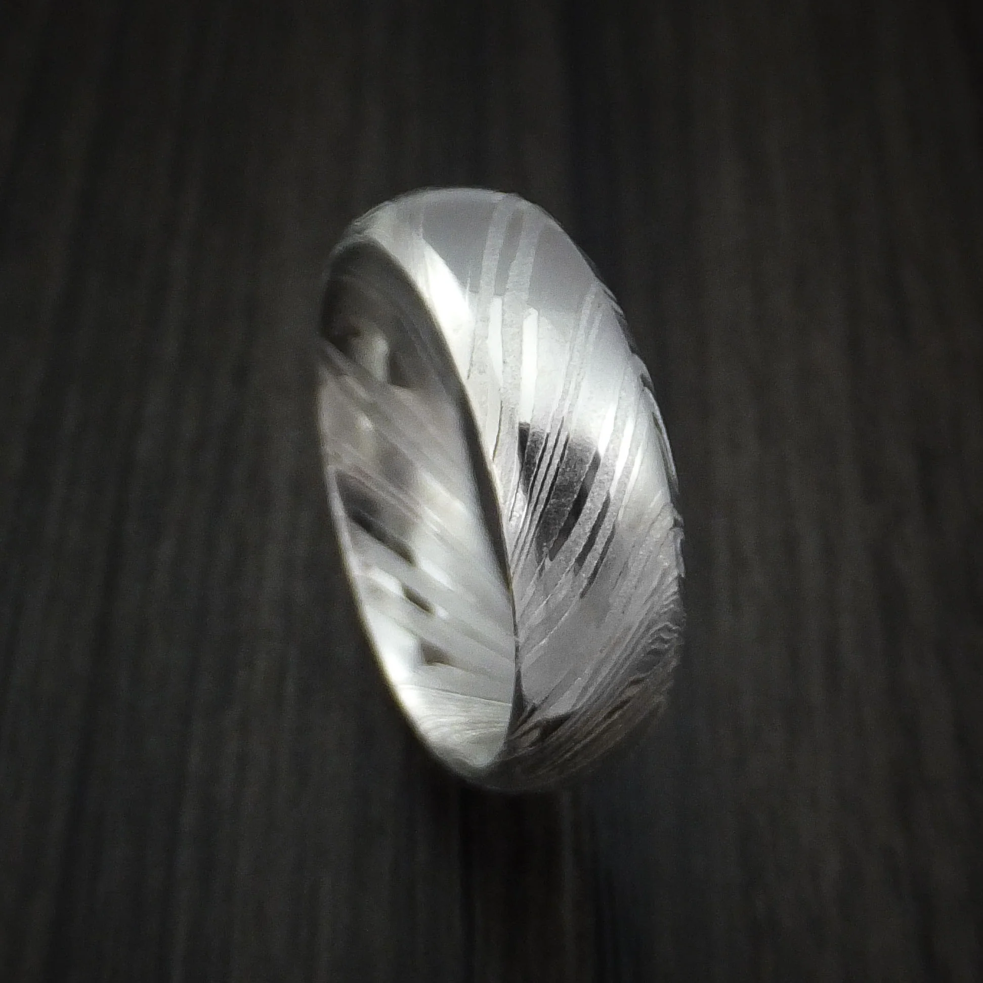 Woodgrain Kuro Damascus Steel Men's Ring Custom Made Wedding Band