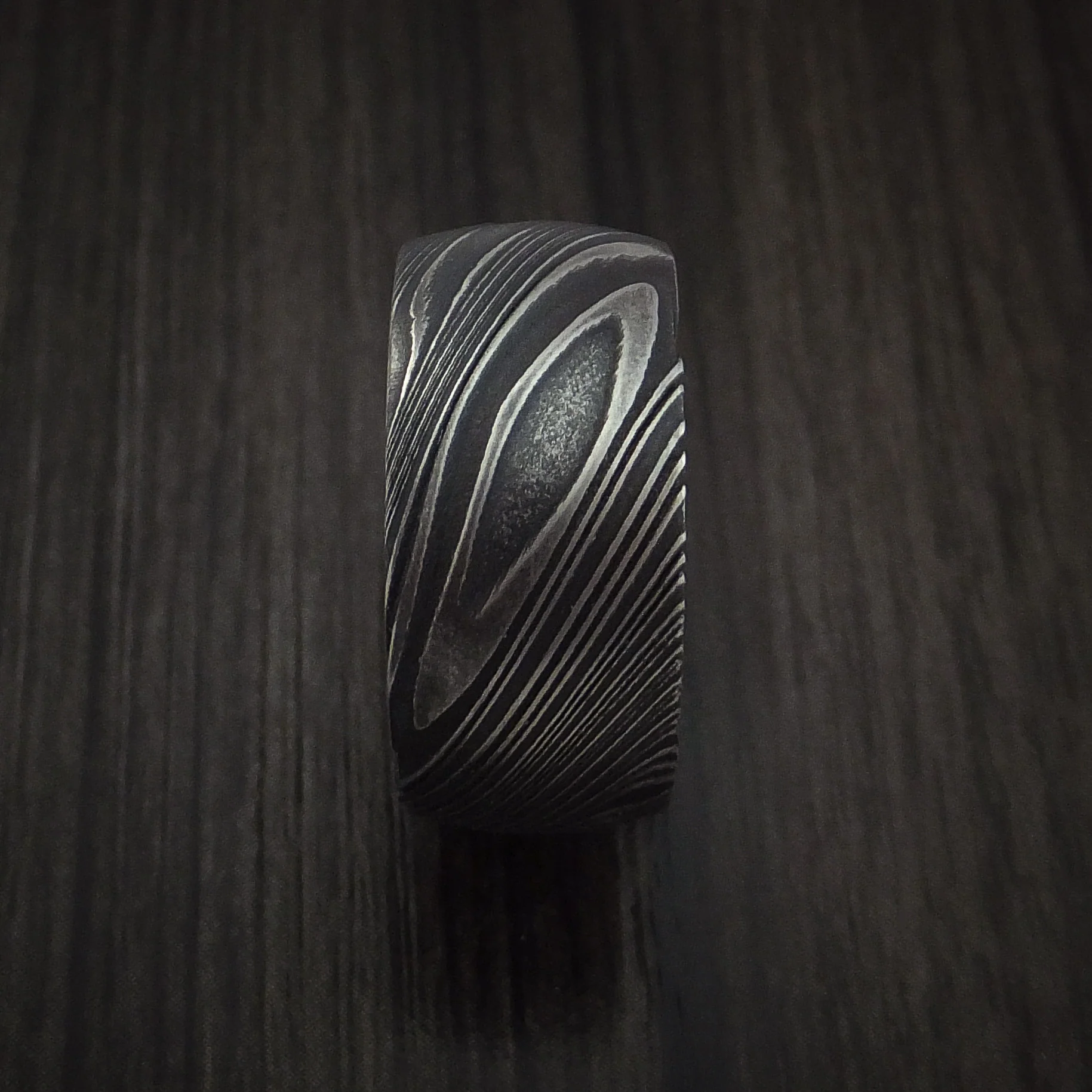 Woodgrain Kuro Damascus Steel Men's Ring Wide Wedding Band Genuine Craftsmanship Custom Made - Image 3