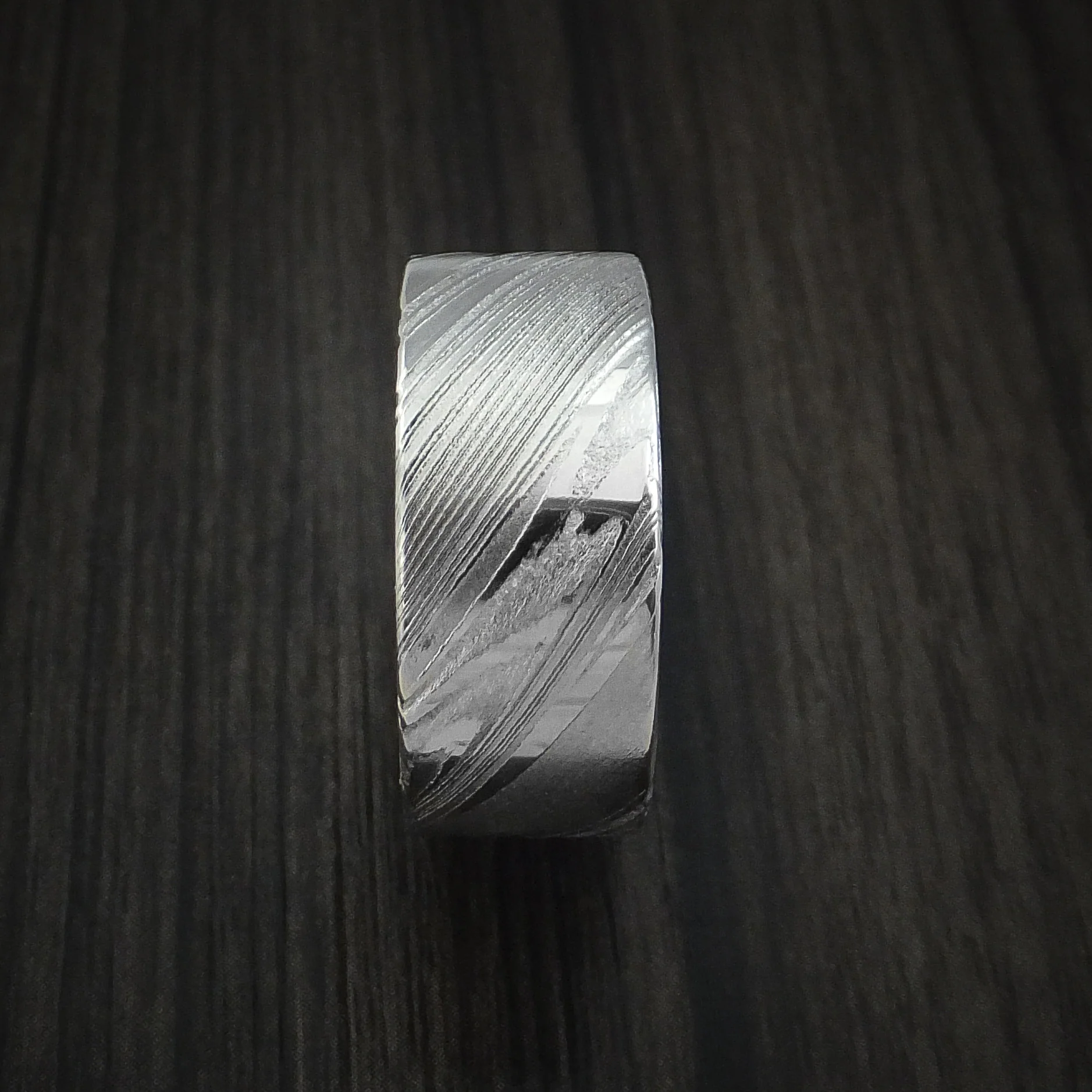 Woodgrain Kuro Damascus Steel Wide Men's Ring Custom Made Wedding Band - Image 3