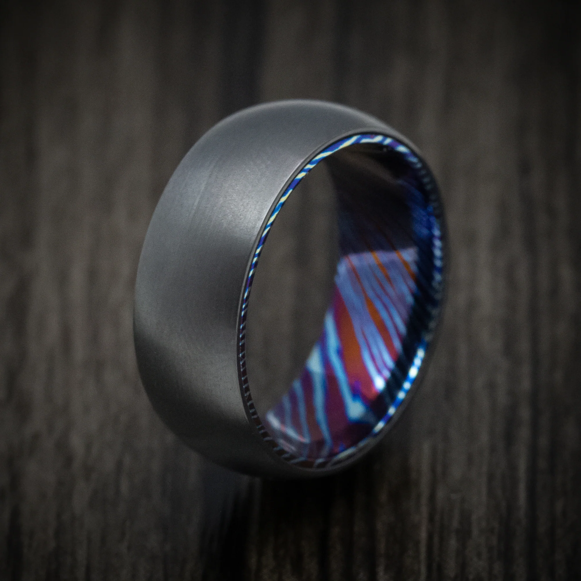 Black Zirconium and Kuro-Ti Heat-Treated Titanium Damascus Men's Ring Custom Made Band - Image 4