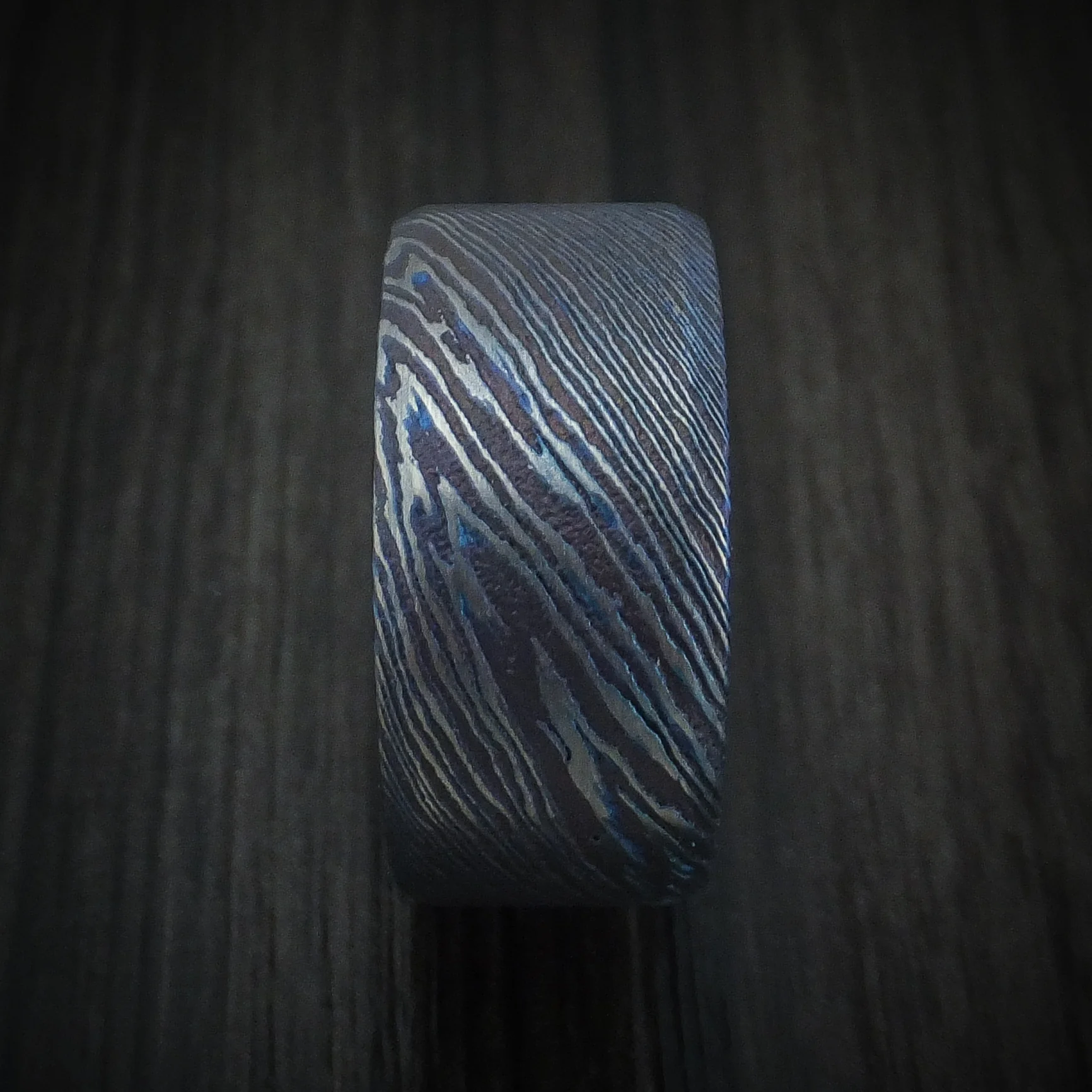 Kuro-Ti Heat-Treated Titanium Damascus Men's Ring Custom Made Band - Image 3