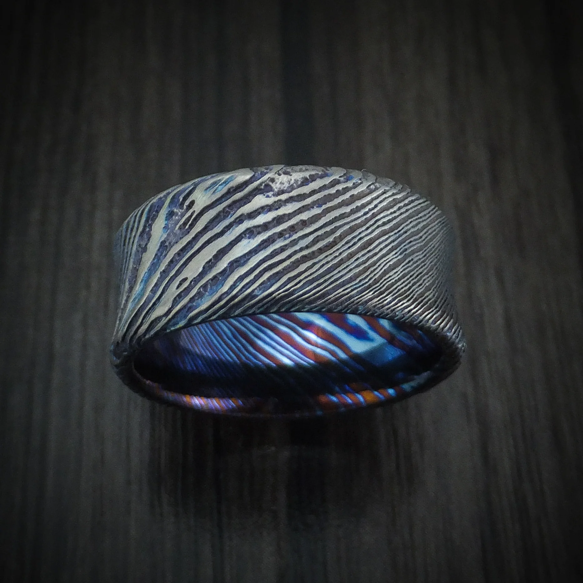 Kuro-Ti Heat-Treated Titanium Damascus Men's Ring Custom Made Band - Image 2