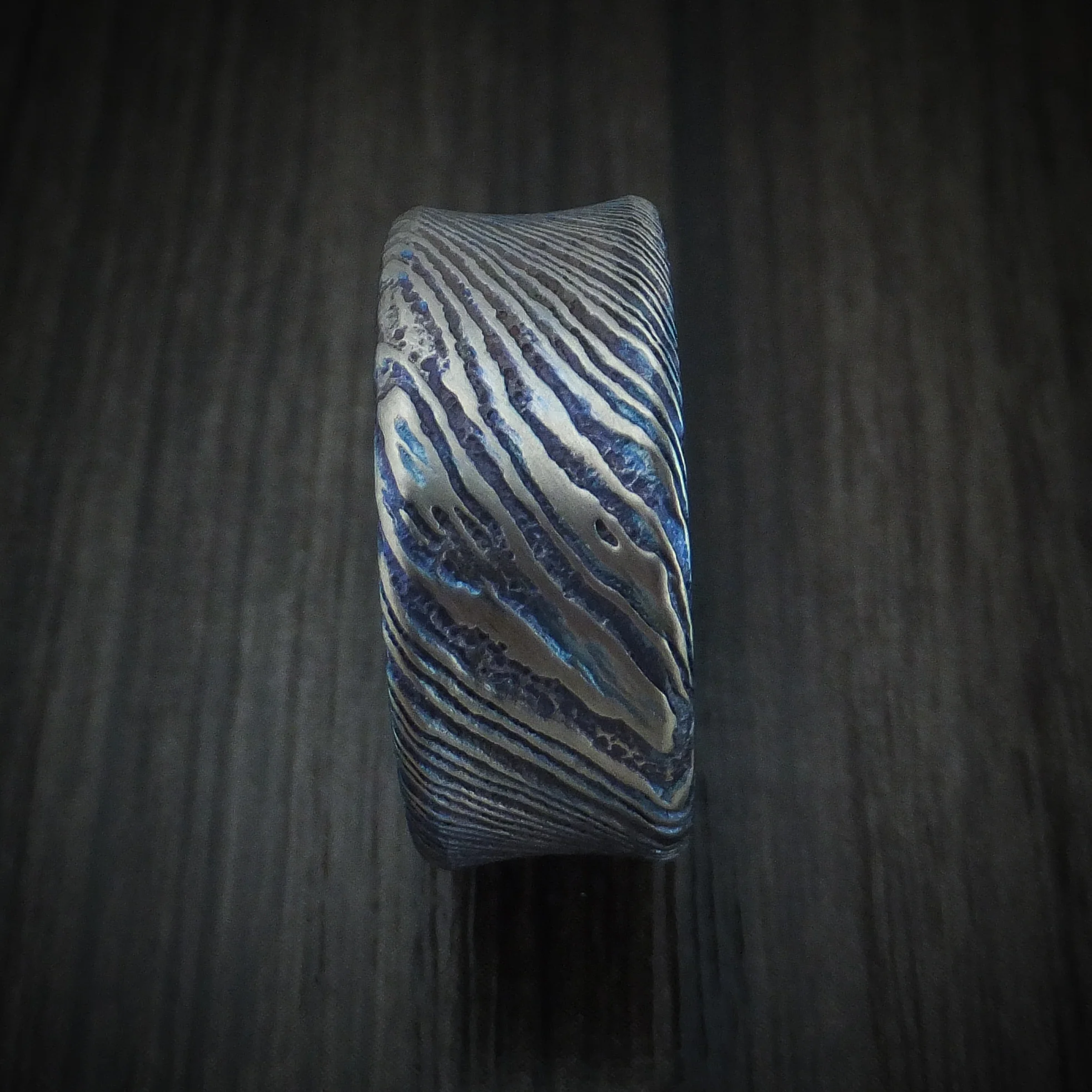 Kuro-Ti Heat-Treated Titanium Damascus Men's Ring Custom Made Band - Image 3
