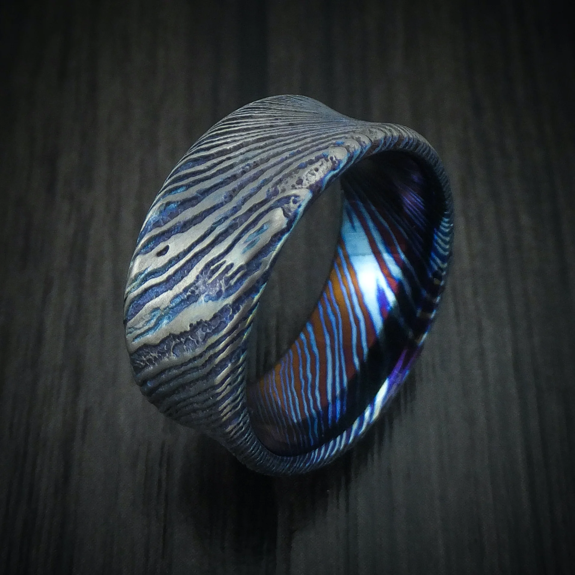 Kuro-Ti Heat-Treated Titanium Damascus Men's Ring Custom Made Band - Image 4