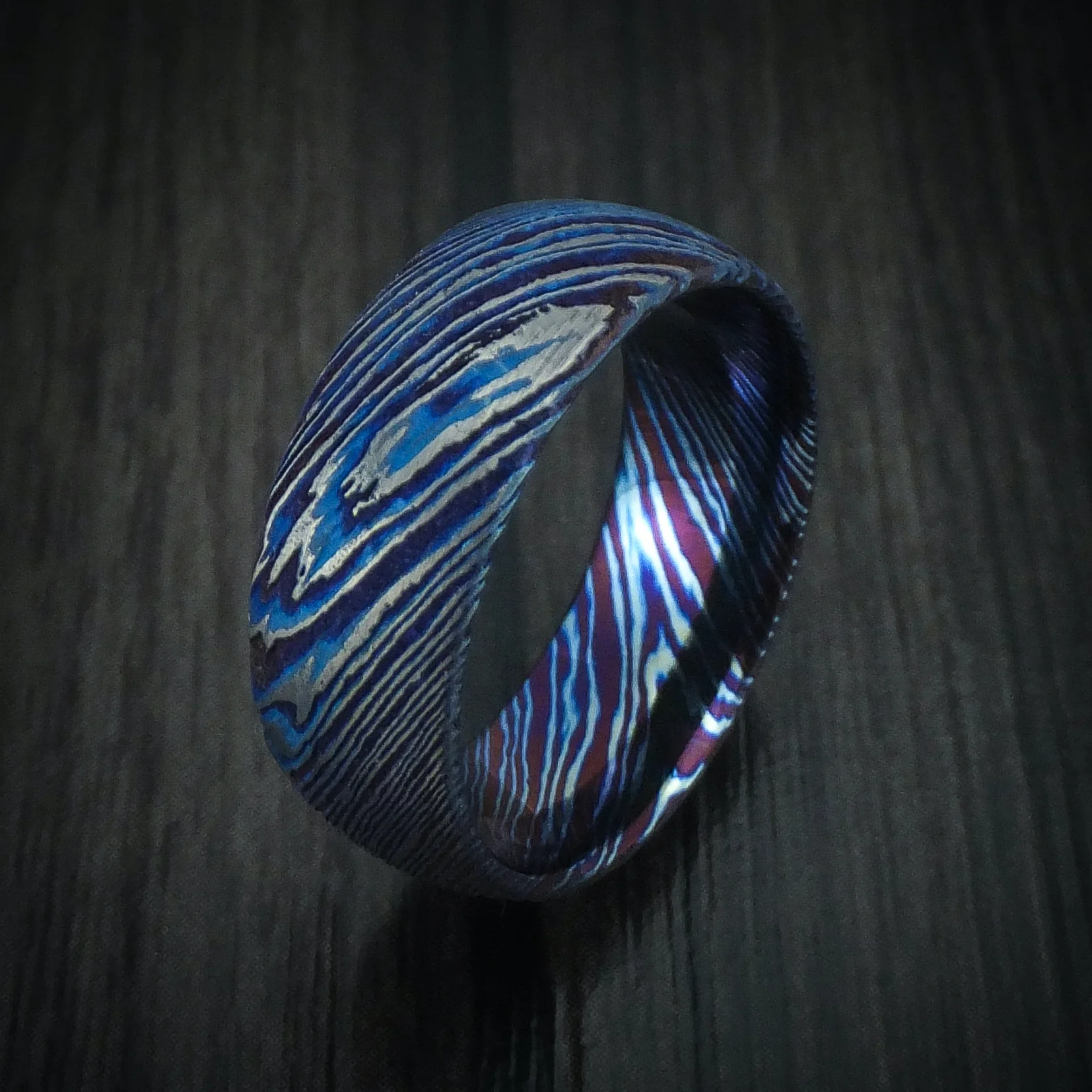 Kuro-Ti Heat-Treated Titanium Damascus Men's Ring Custom Made Band - Image 4