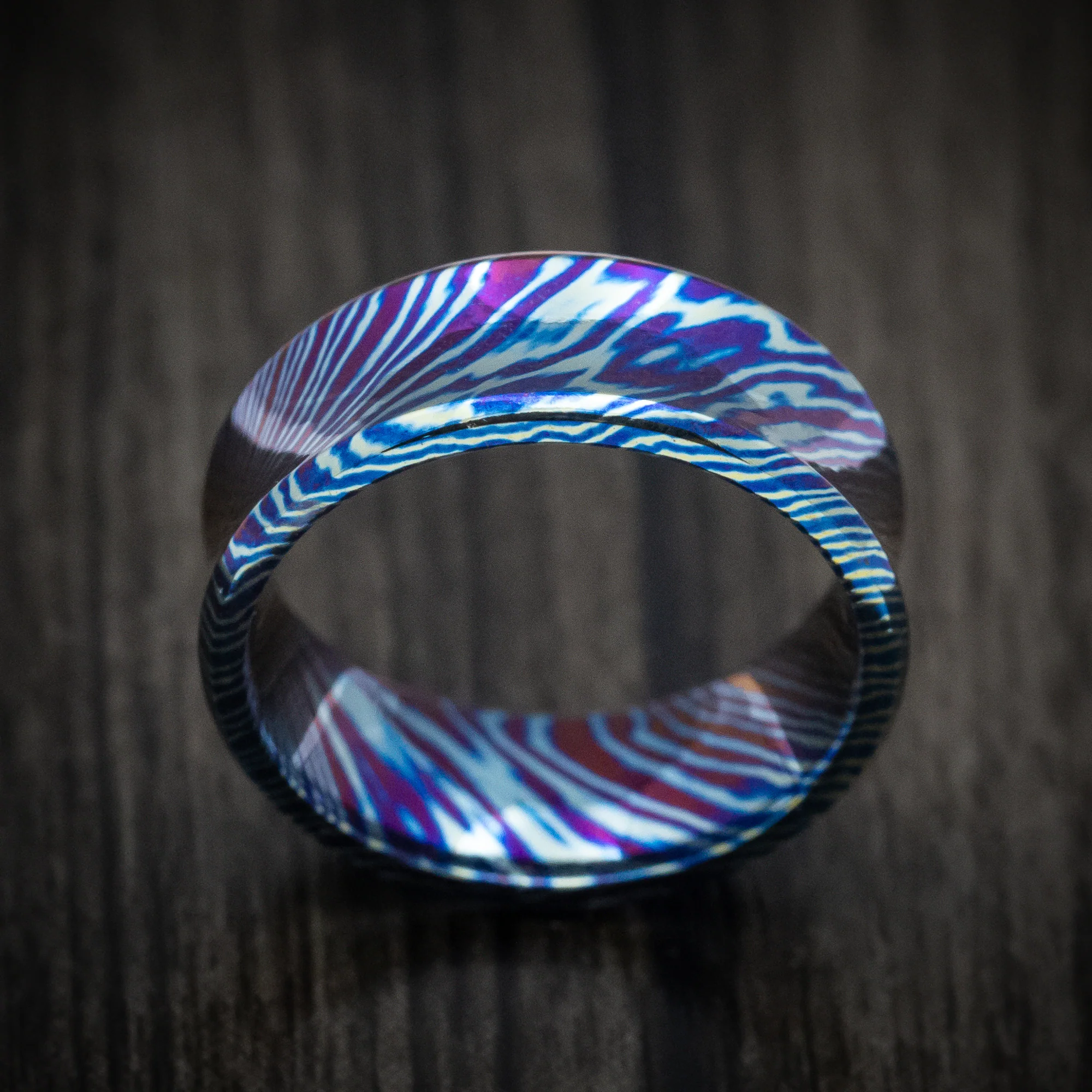 Kuro-Ti Heat-Treated Titanium Damascus Men's Ring Custom Made Band - Image 2