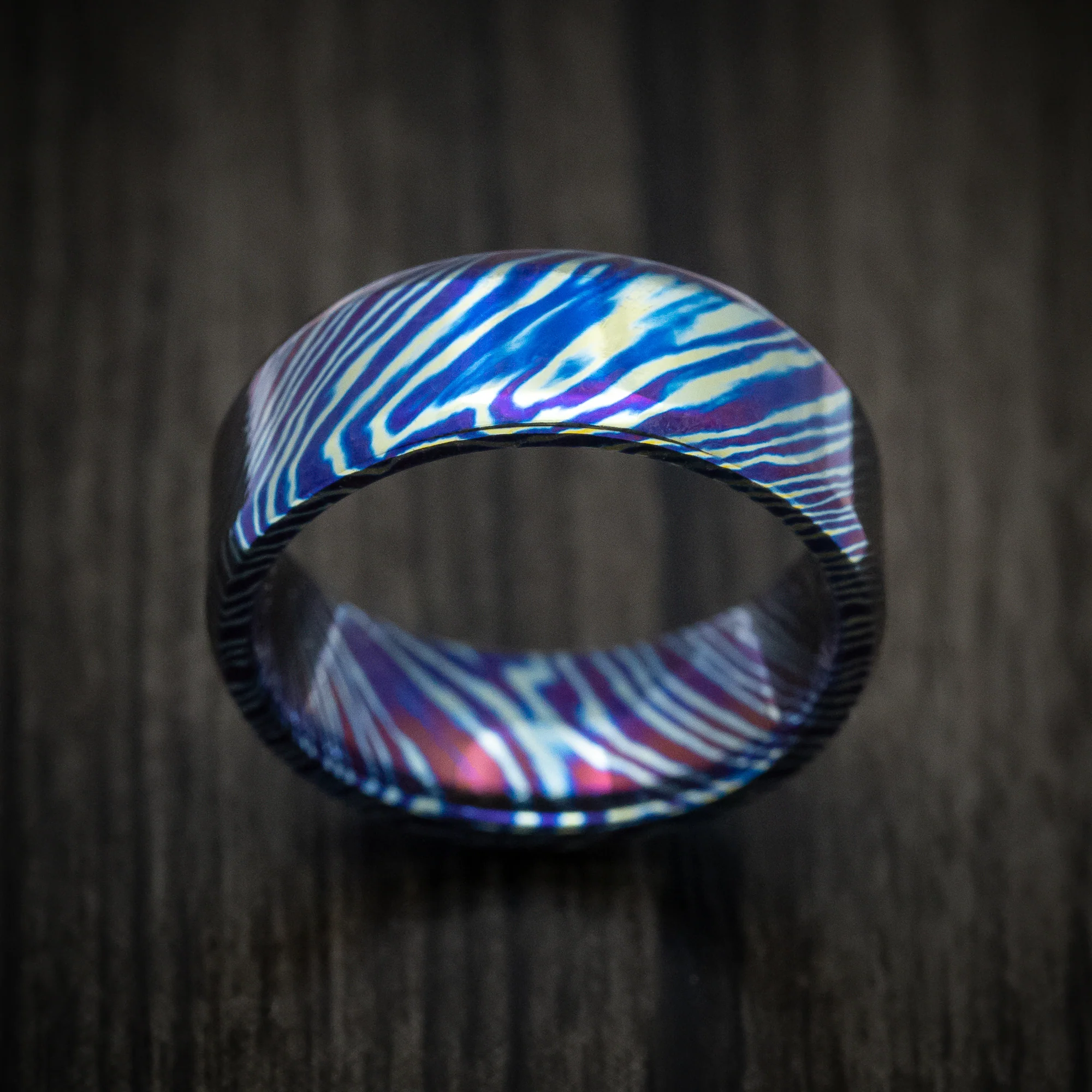 Kuro-Ti Heat-Treated Titanium Damascus Men's Ring Custom Made Band - Image 2