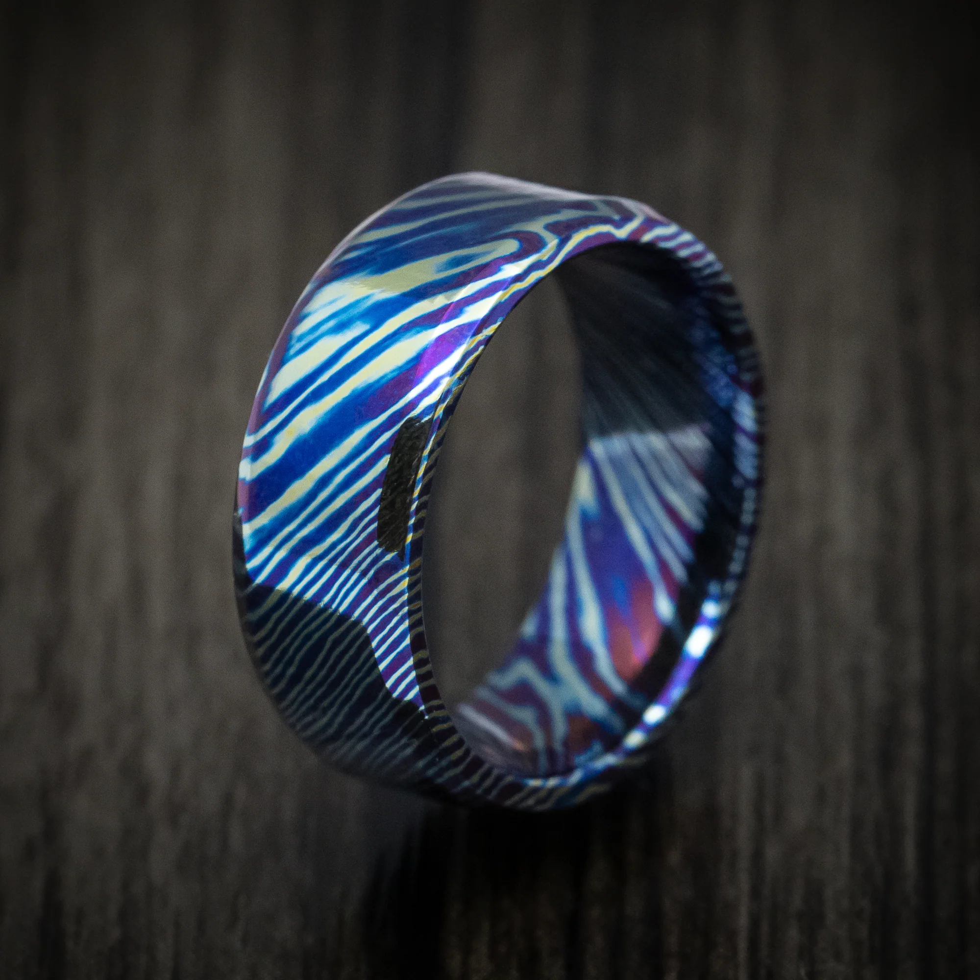 Kuro-Ti Heat-Treated Titanium Damascus Men's Ring Custom Made Band - Image 4
