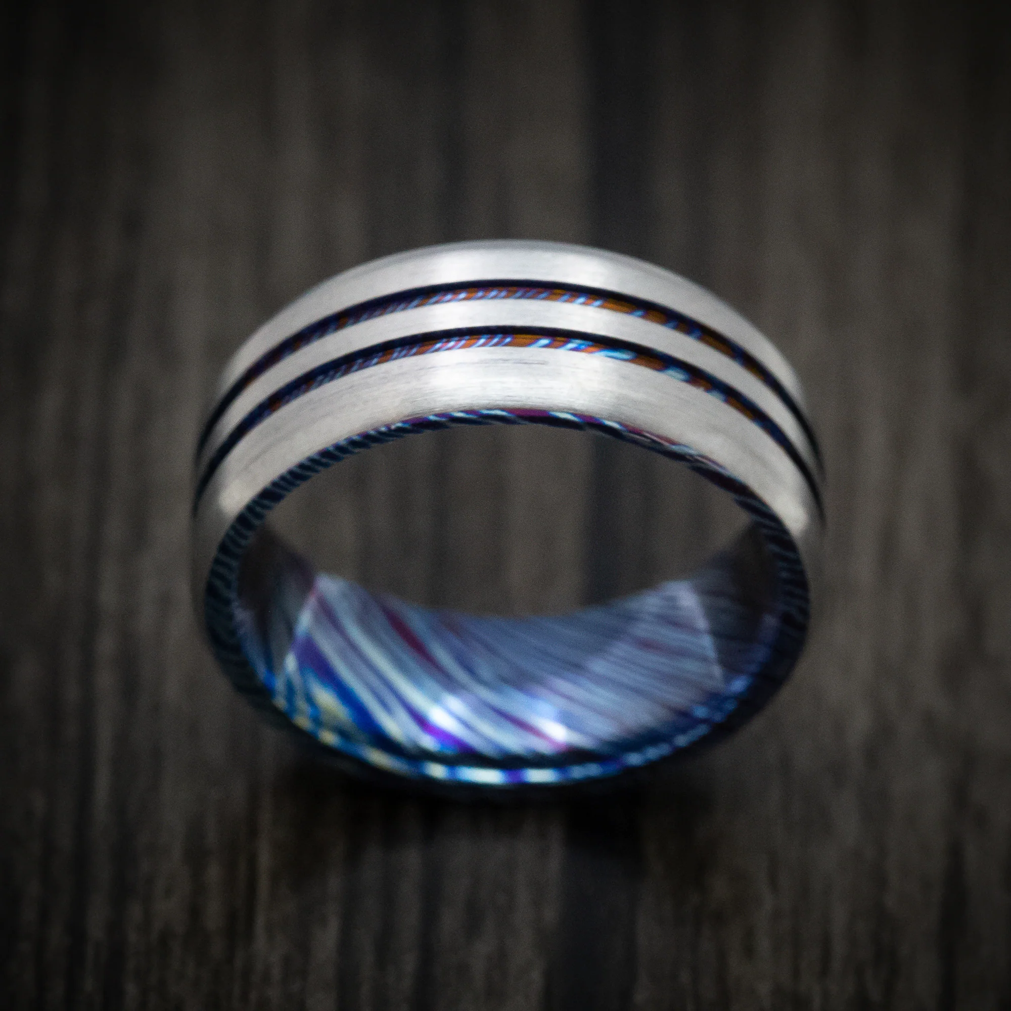 Kuro-Ti Heat-Treated Titanium Damascus Men's Ring Custom Made Band - Image 2