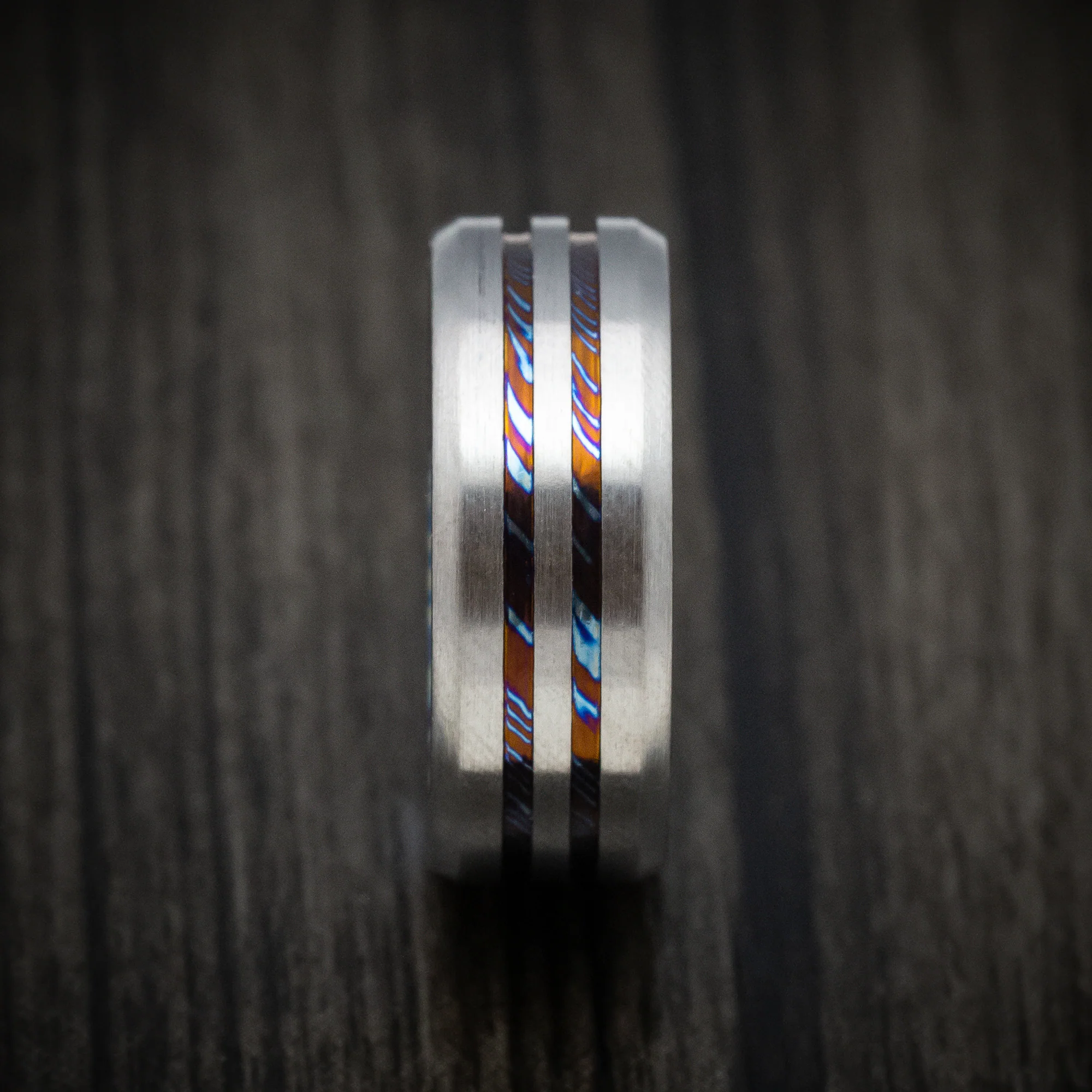 Kuro-Ti Heat-Treated Titanium Damascus Men's Ring Custom Made Band - Image 3