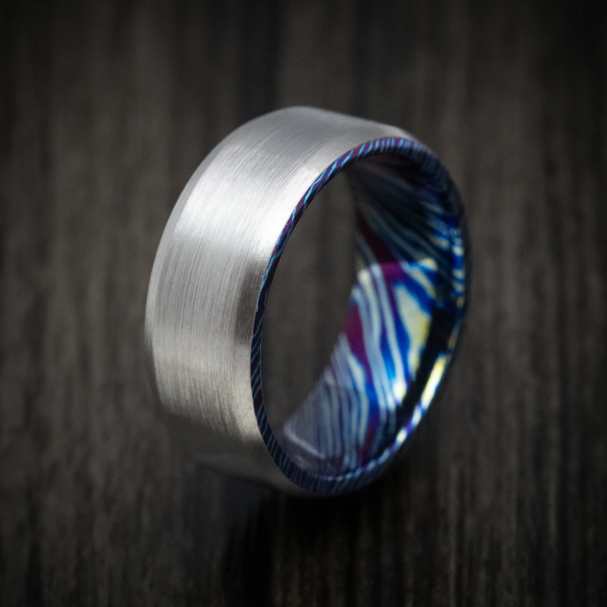 Kuro-Ti Heat-Treated Titanium Damascus Men's Ring Custom Made Band - Image 4