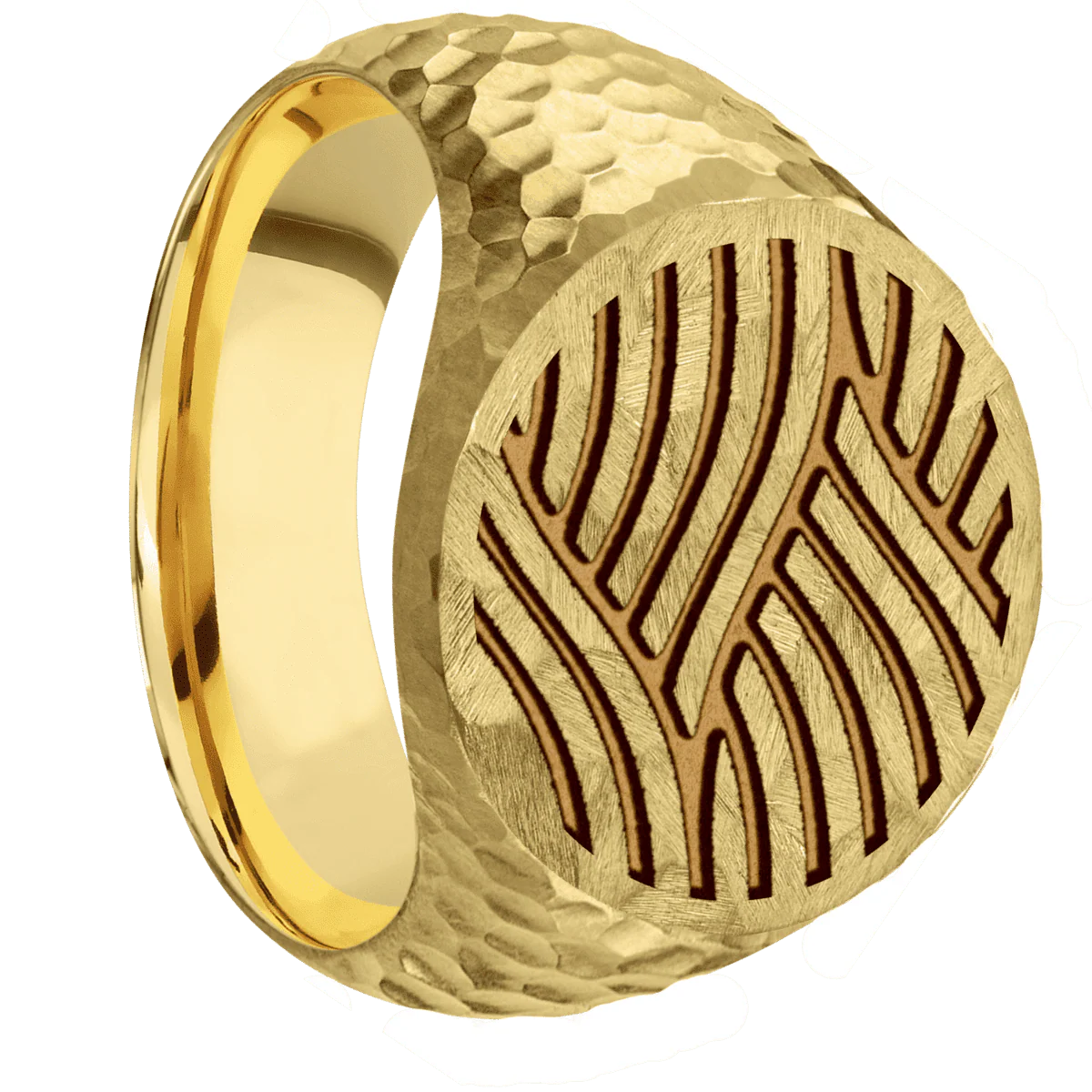 Large Circle signet ring (18mm) in 10K Yellow Gold, with a Wide style band and a Navigator Rev engraving.