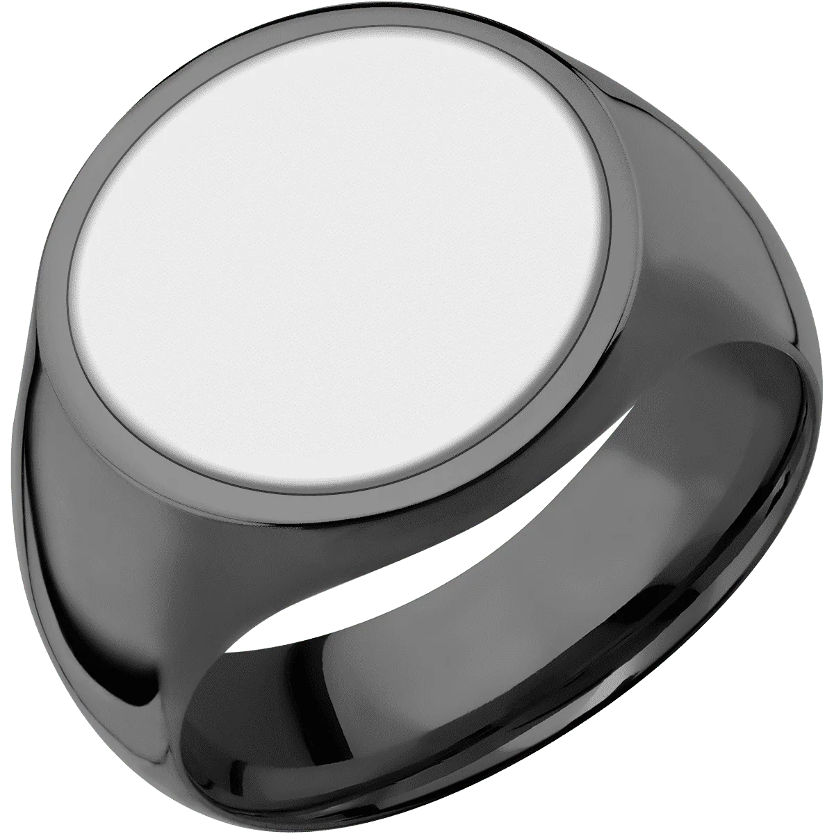 Large Circle signet ring (18mm) in Zirconium, with a Wide style band, a Platinum inlay. - Image 2