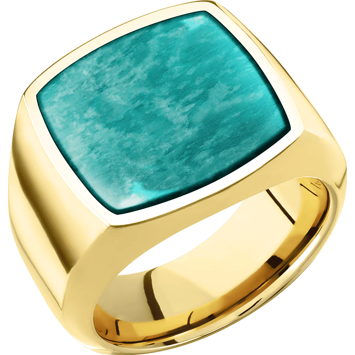 Large Cushion signet ring (18x18mm) in 10K Yellow Gold, with a Wide style band, an Amazonite inlay. - Image 2