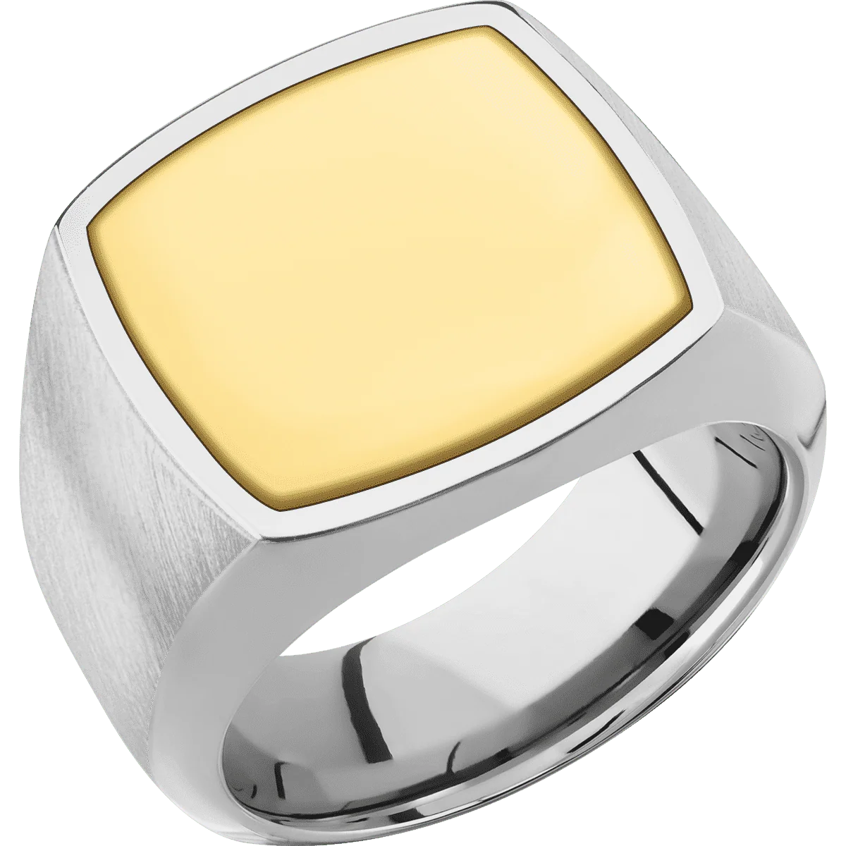 Large Cushion signet ring (18x18mm) in Titanium, with a Wide style band, a 14K Yellow Gold inlay. - Image 2