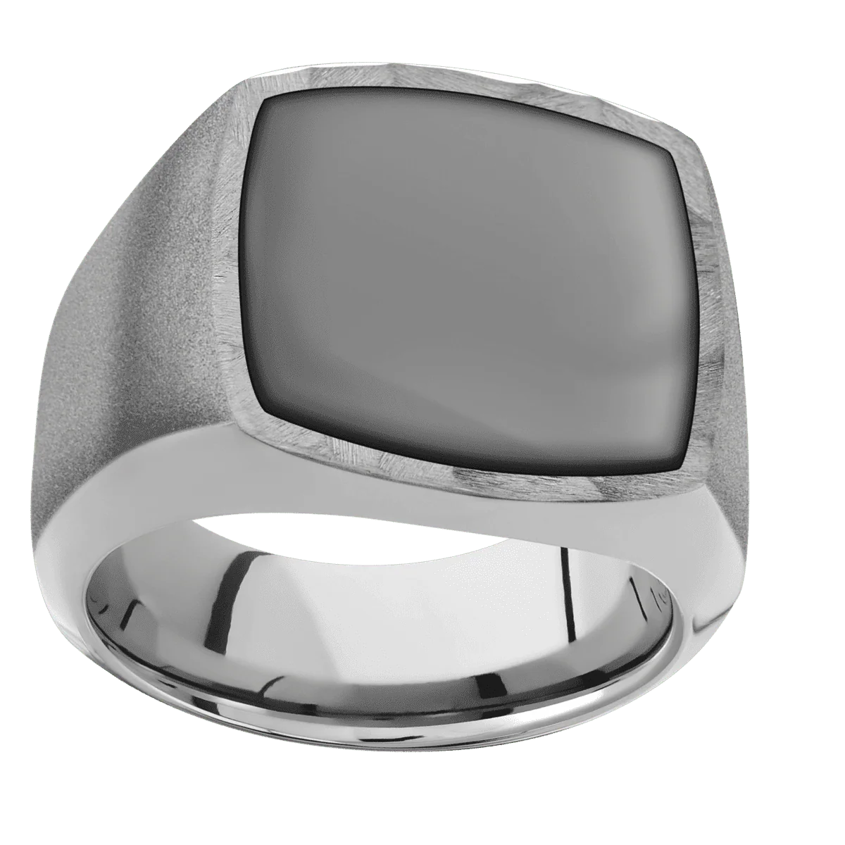 Large Cushion signet ring (18x18mm) in Titanium, with a Wide style band, a Zirconium inlay. - Image 3