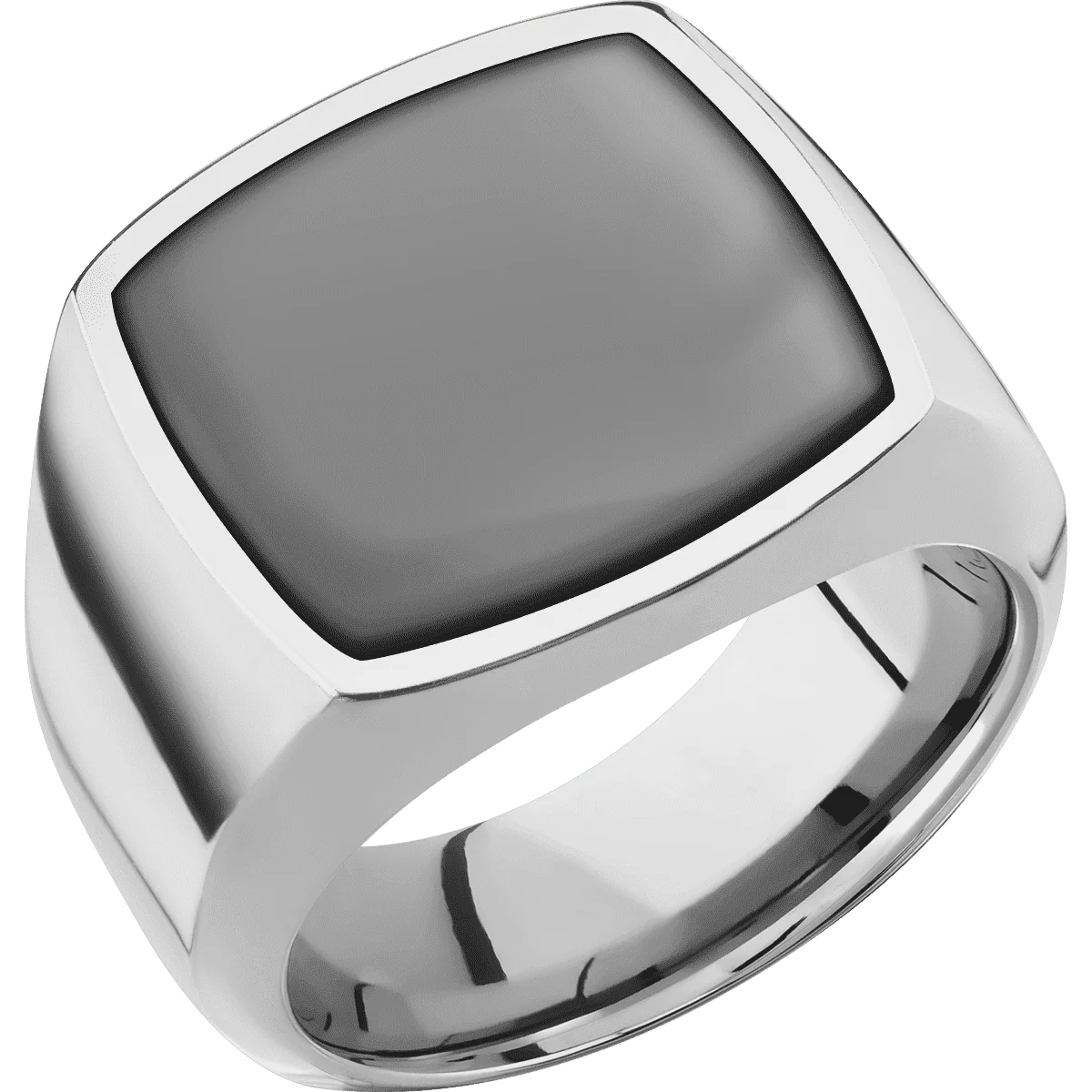 Large Cushion signet ring (18x18mm) in Titanium, with a Wide style band, a Zirconium inlay. - Image 2