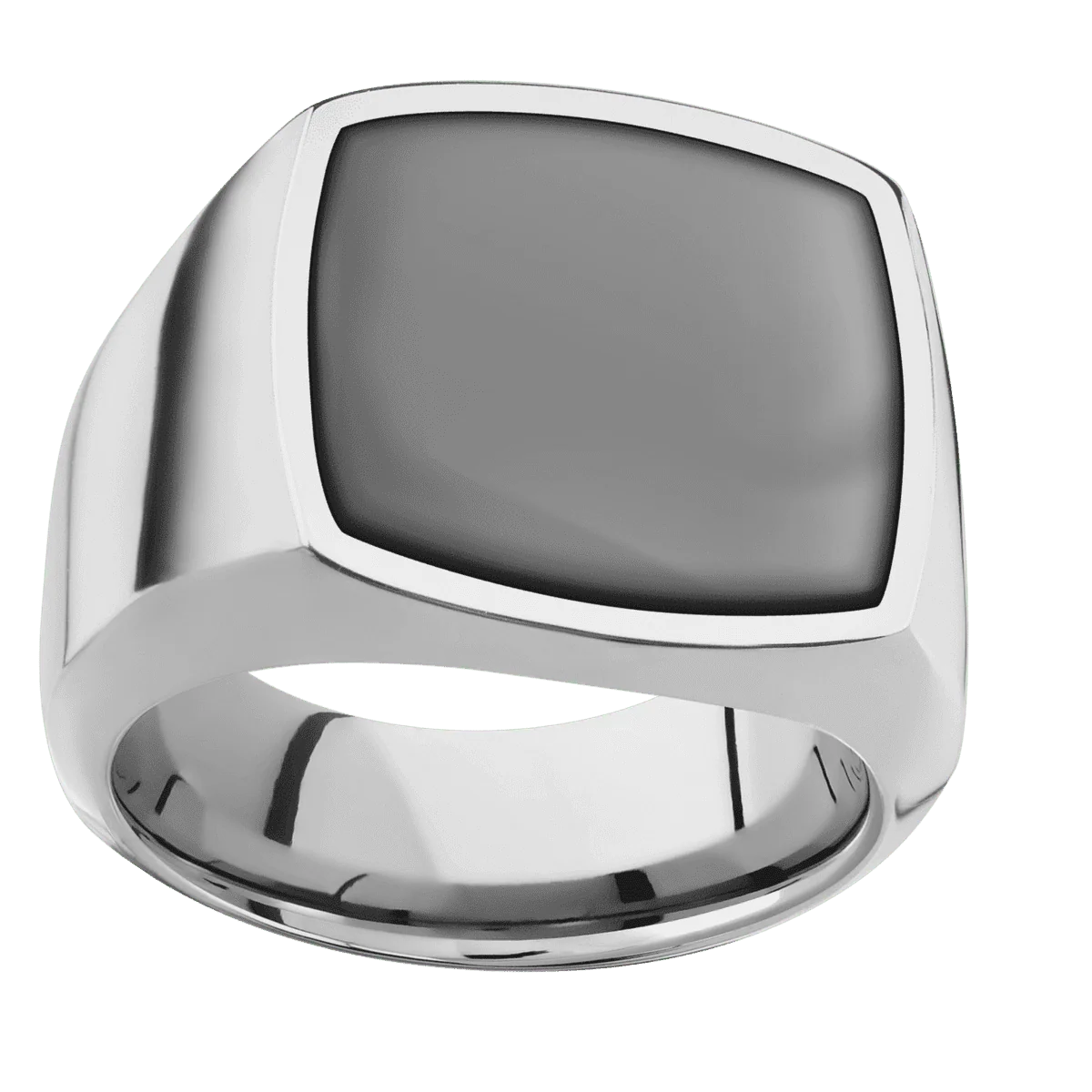 Large Cushion signet ring (18x18mm) in Titanium, with a Wide style band, a Zirconium inlay. - Image 3