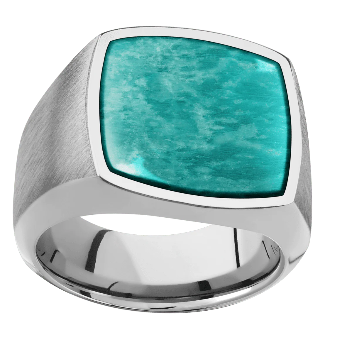 Large Cushion signet ring (18x18mm) in Titanium, with a Wide style band, an Amazonite inlay. - Image 3