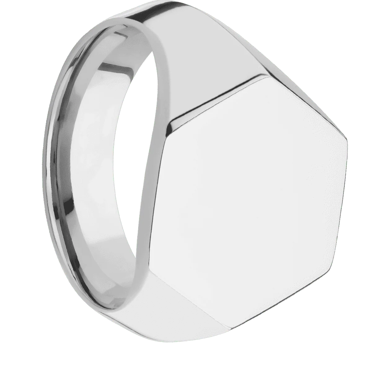 Large Hexagon signet ring (18.5x16mm) in Titanium, with a Wide style band.
